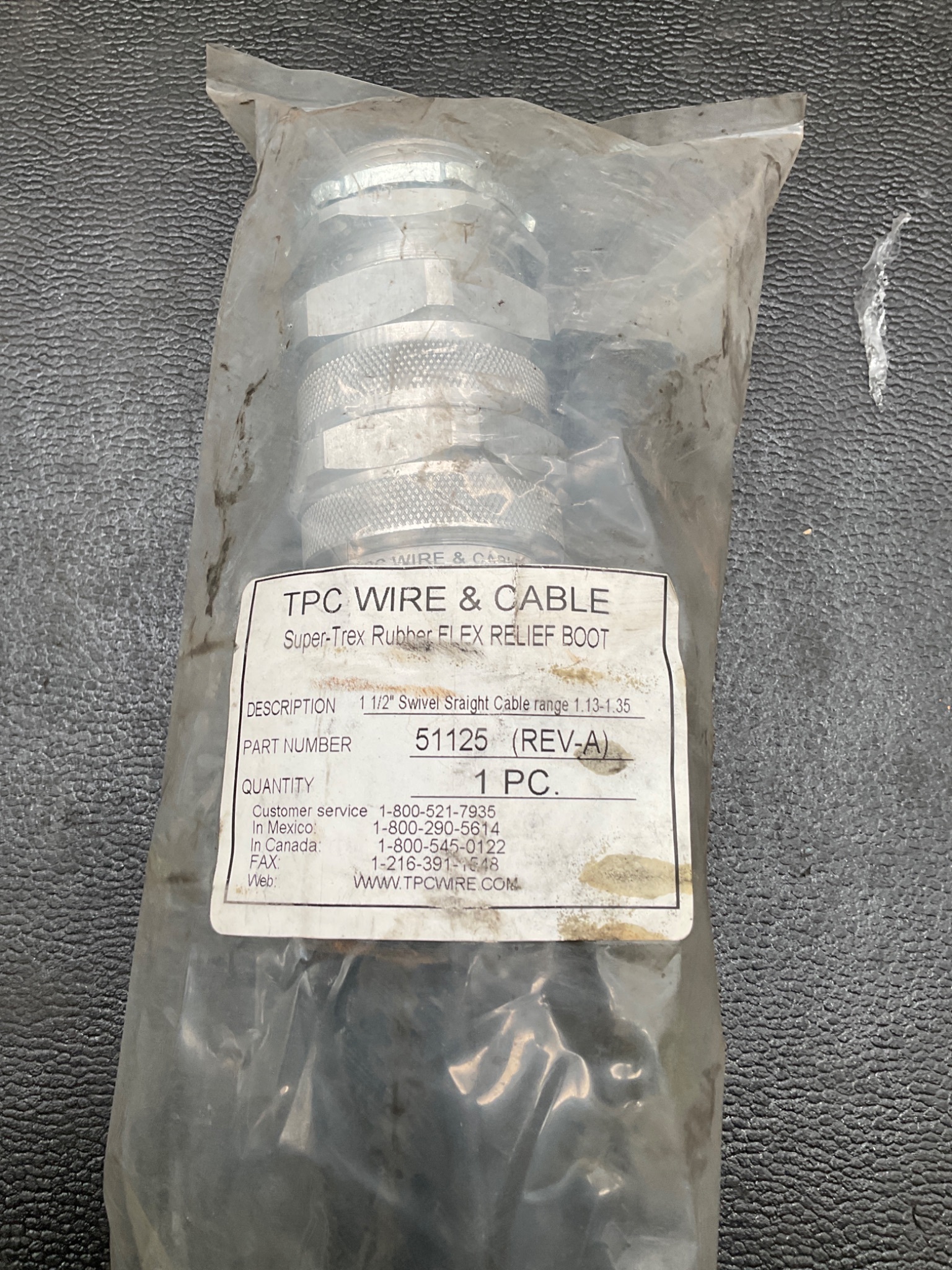 TPC WIRE & CABLE 51125 Rev-A Super-Trex Rubber Flex Relief Boot 1-1/2" NEW 1
