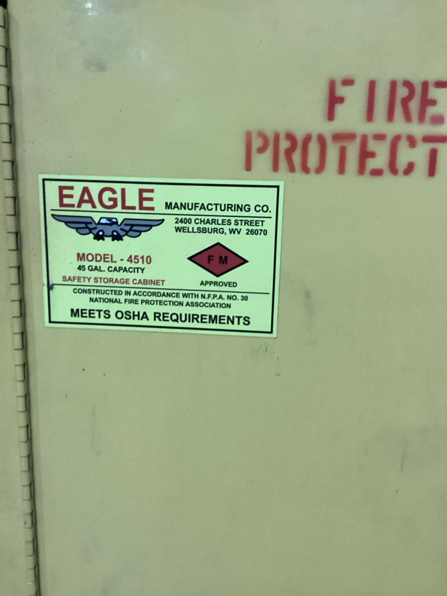 EAGLE MANUFACTURING 4510 Flammable Safety Cabinet USED 2