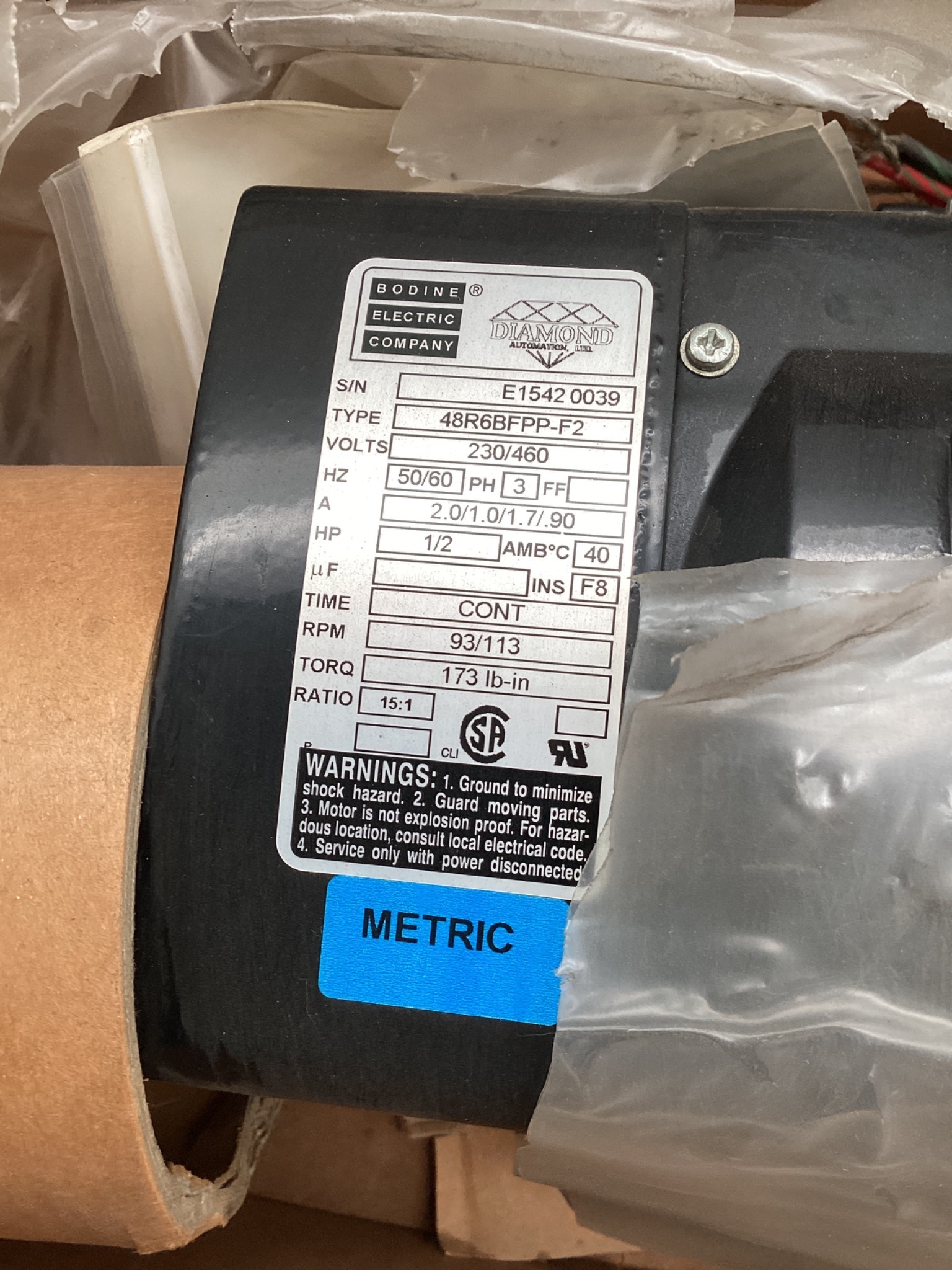 BODINE ELECTRIC 48R6BFPP-F2 DC Gearmotor 1/2HP 230V NEW 3
