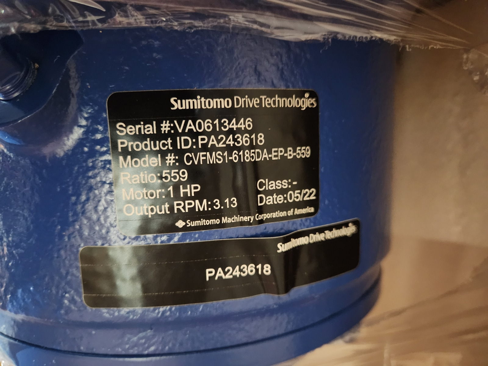 SUMITOMO GEARMOTOR CVFMS1-6185DA-EP-B-559 PA243618 NEW IN BOX 3
