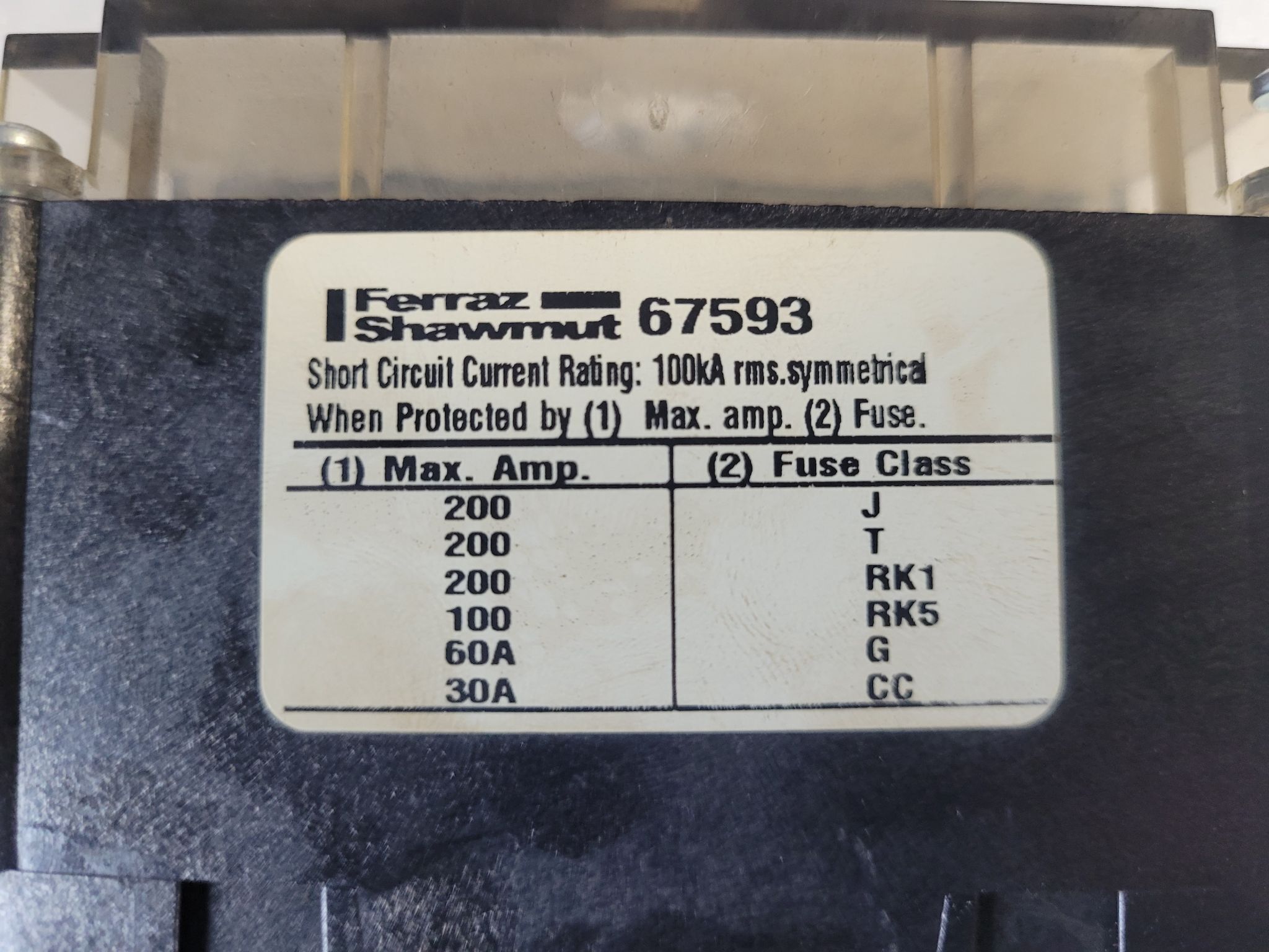 FERRAZ SHAWMUT 67593 Power Distribution Block USED 4