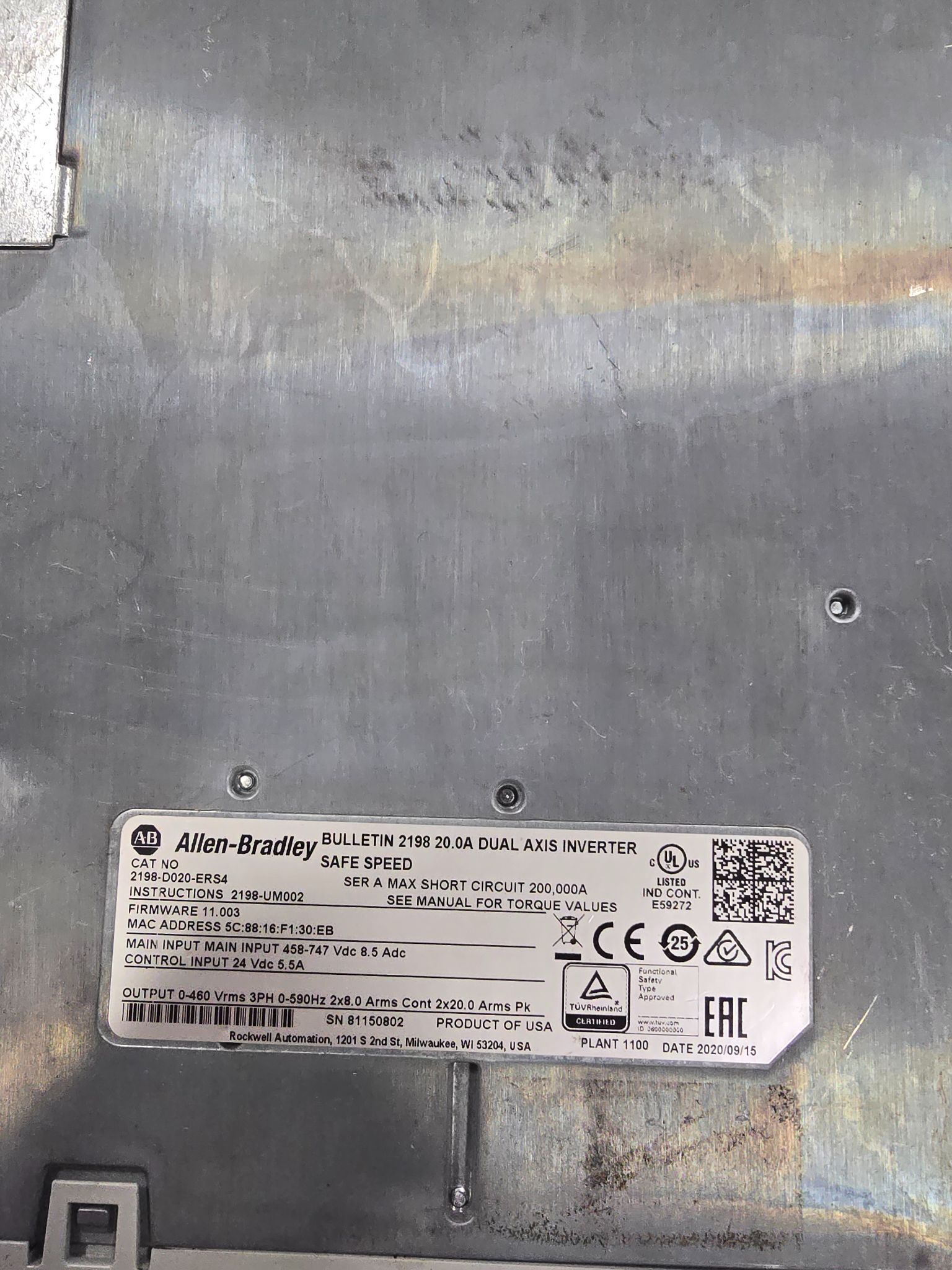 ALLEN BRADLEY 2198-D020-ERS24 DUAL AXIS INVERTER PARTS ONLY 4