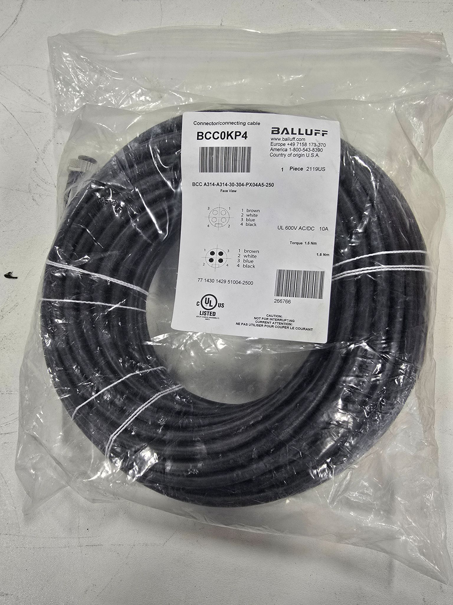 BALLUFF BCC-A314-A314-30-304-PX04A5-250 SENSOR CABLE NEW 0