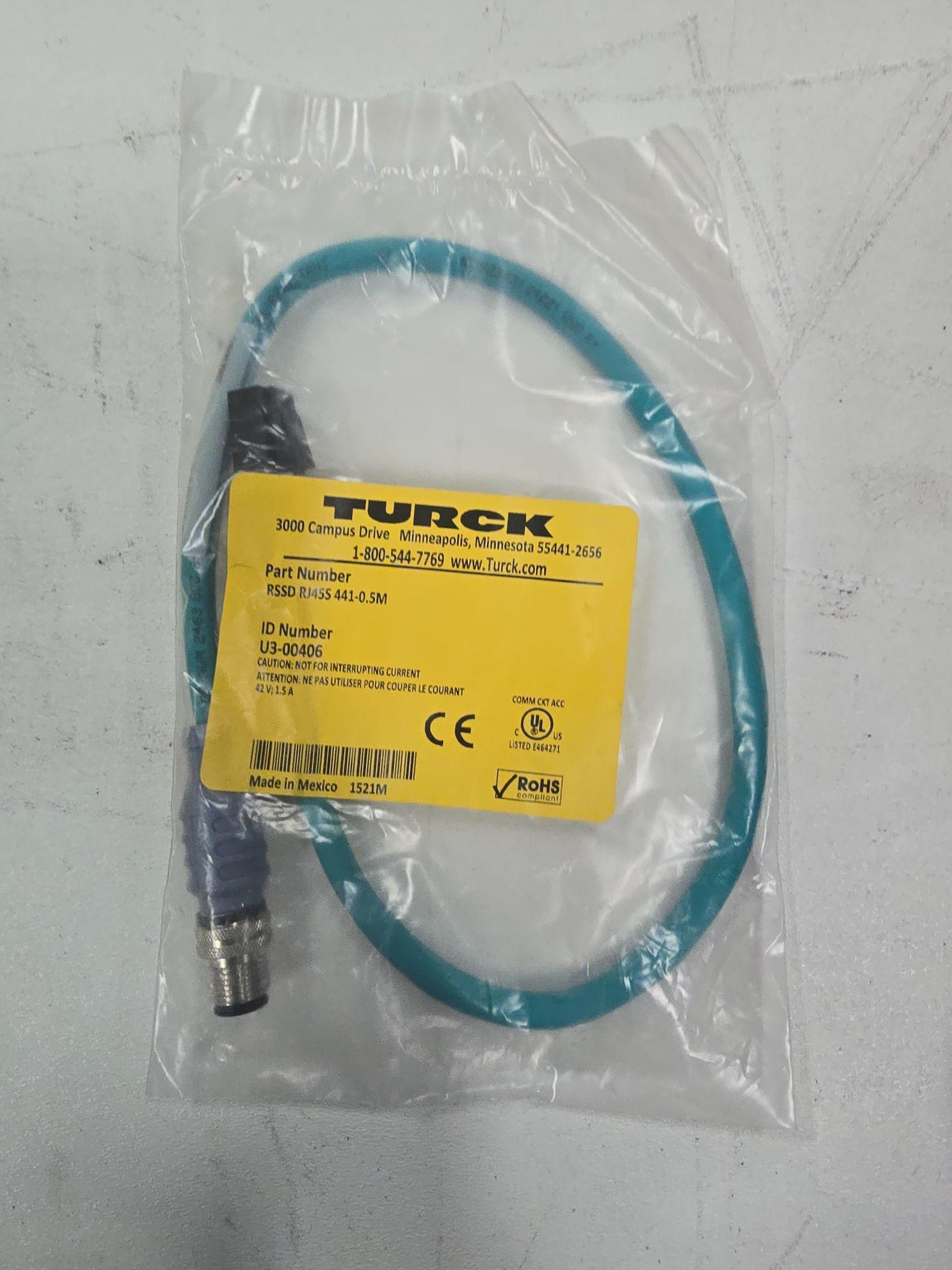 TURCK RSSD-RJ45S-441-0.5M ETHERNET MALE M12 EUROFAST NEW 0
