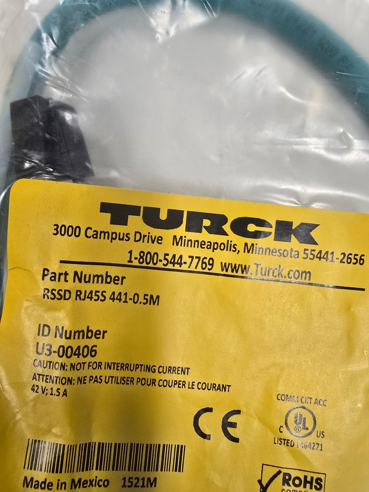 TURCK RSSD-RJ45S-441-0.5M ETHERNET MALE M12 EUROFAST NEW 1