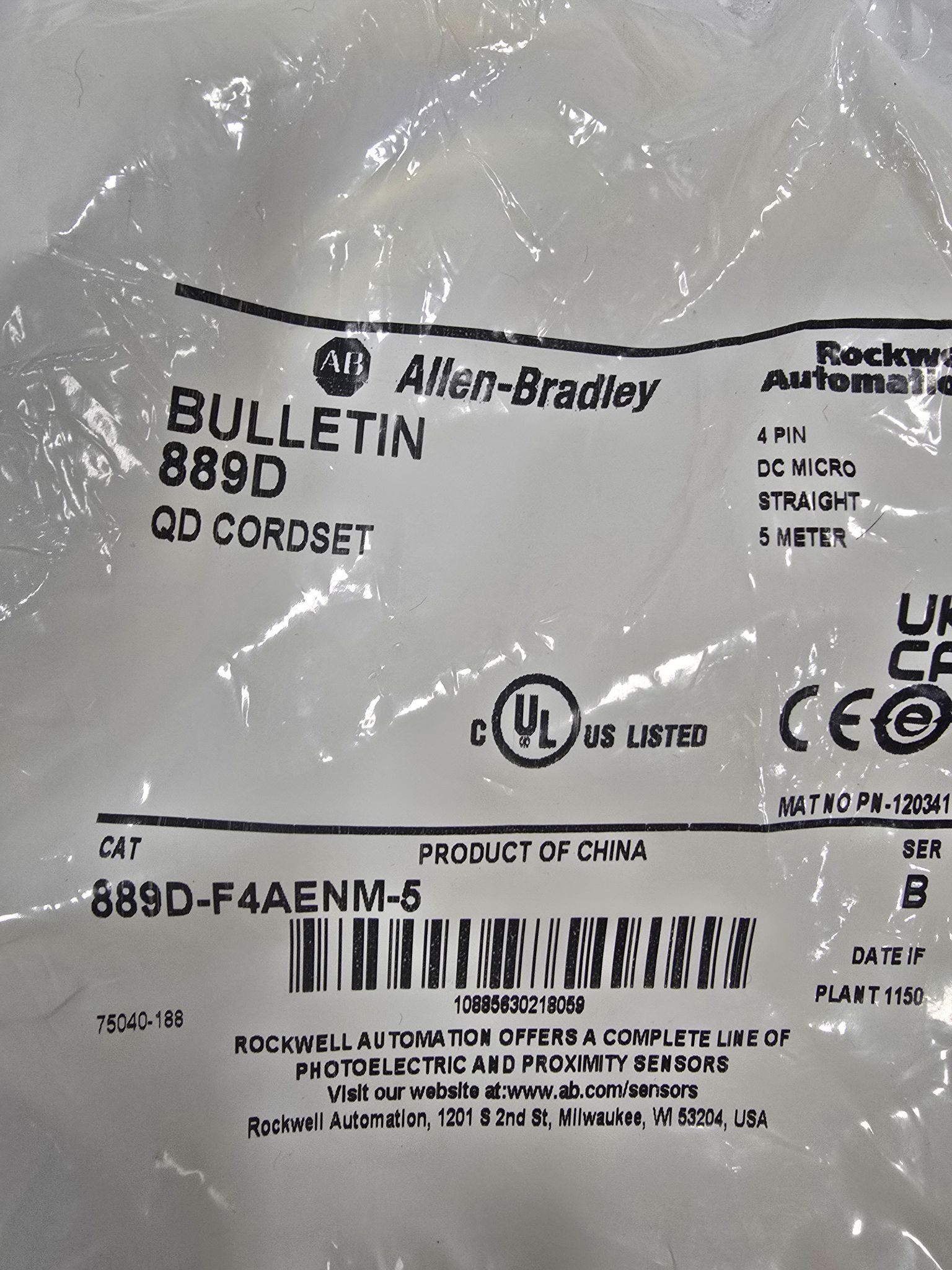 ALLEN BRADLEY 889D-F4AENM-5 SENSOR CABLE NEW 1