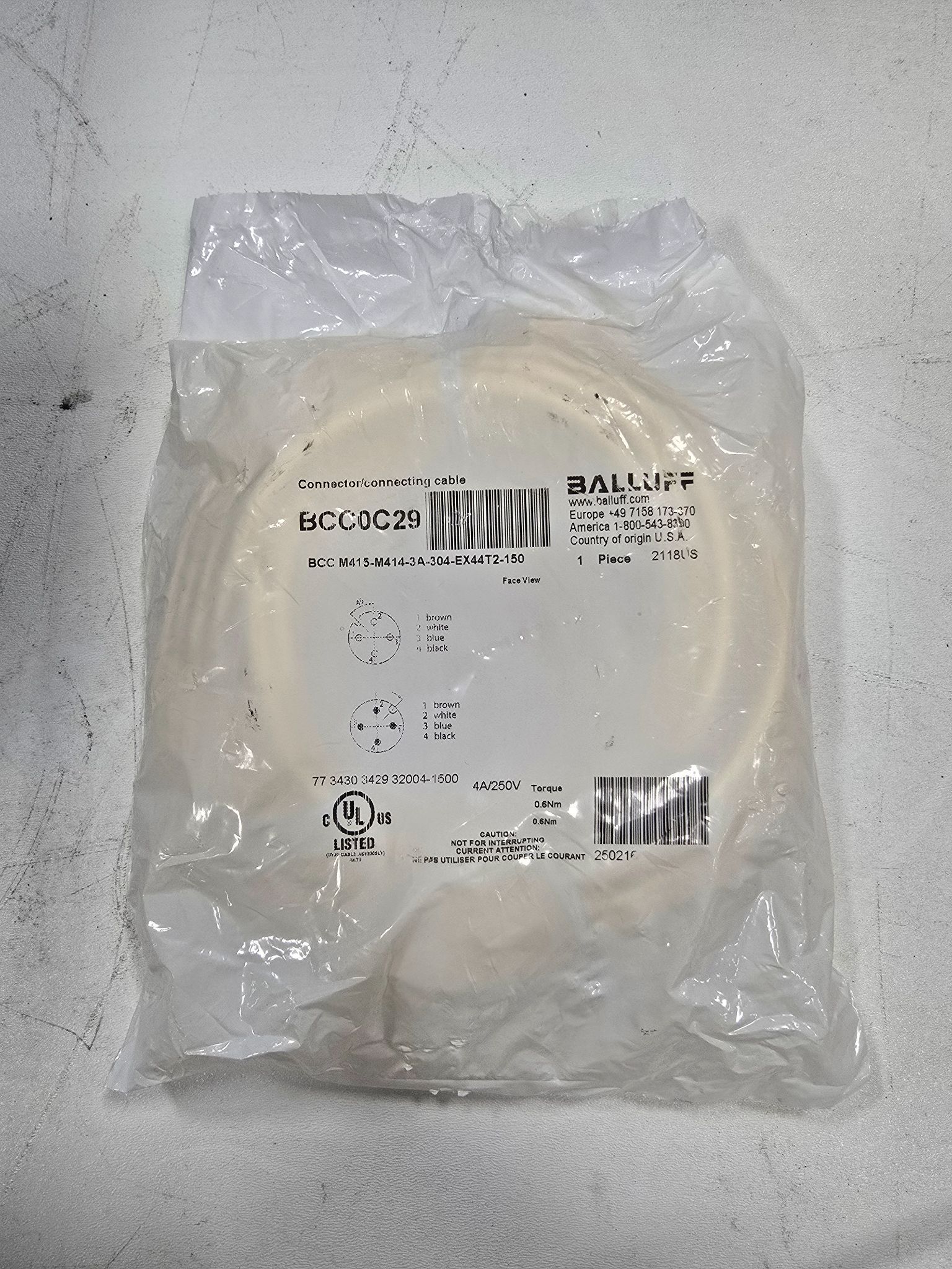 BALLUFF BCC-M415-M414-3A-304-EX44T2-150 SENSOR CABLE NEW 0