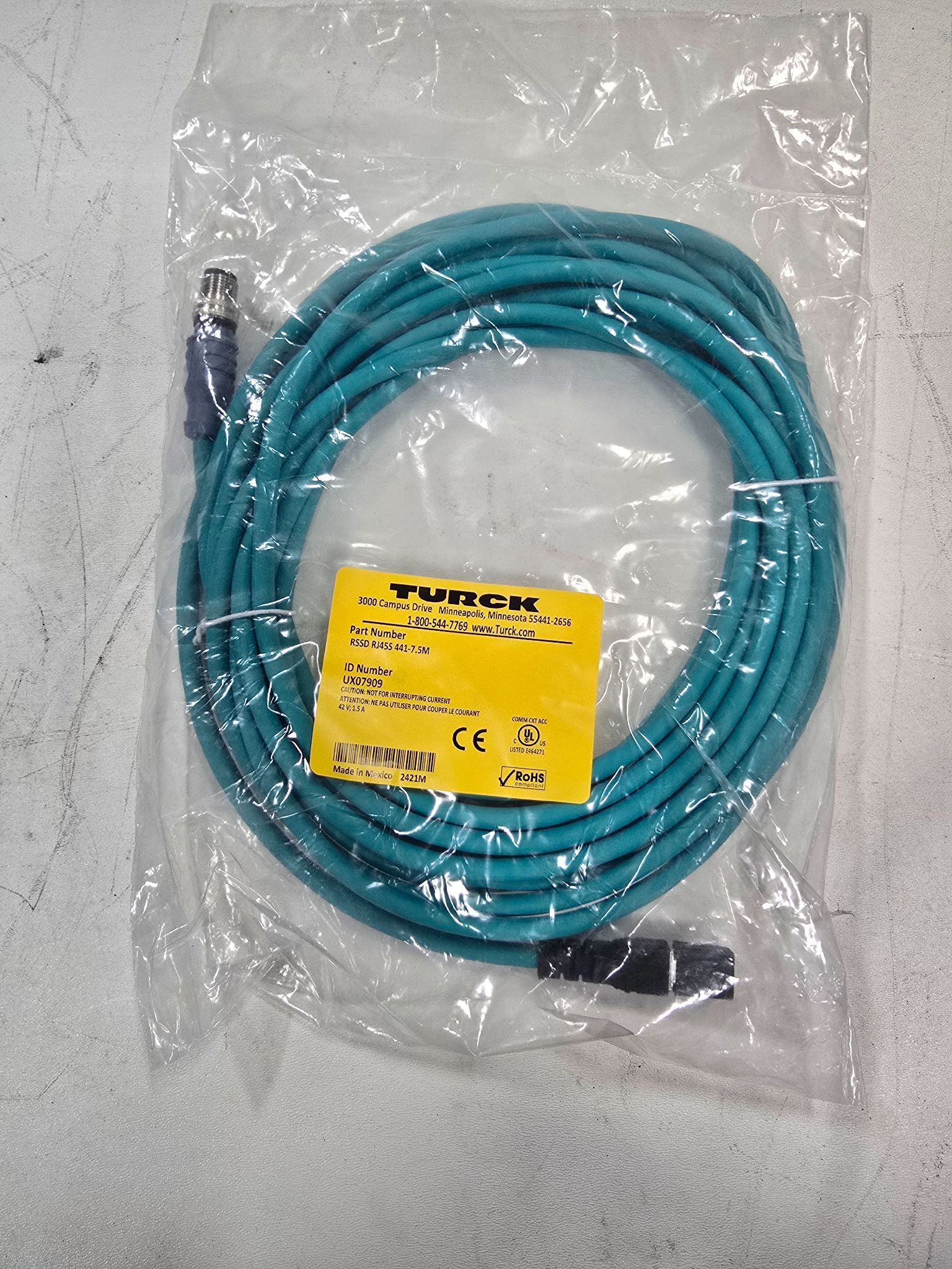 TURCK RSSD-RJ45S-441-7.5M ETHERNET CABLE NEW 0
