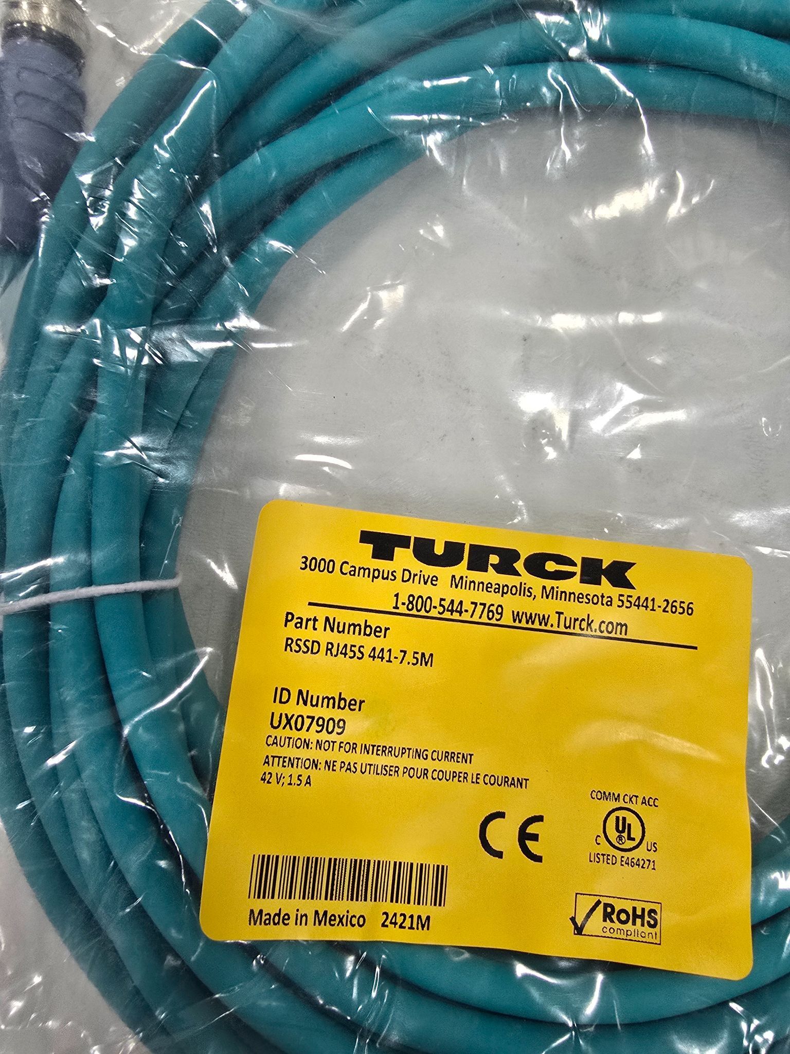 TURCK RSSD-RJ45S-441-7.5M ETHERNET CABLE NEW 1