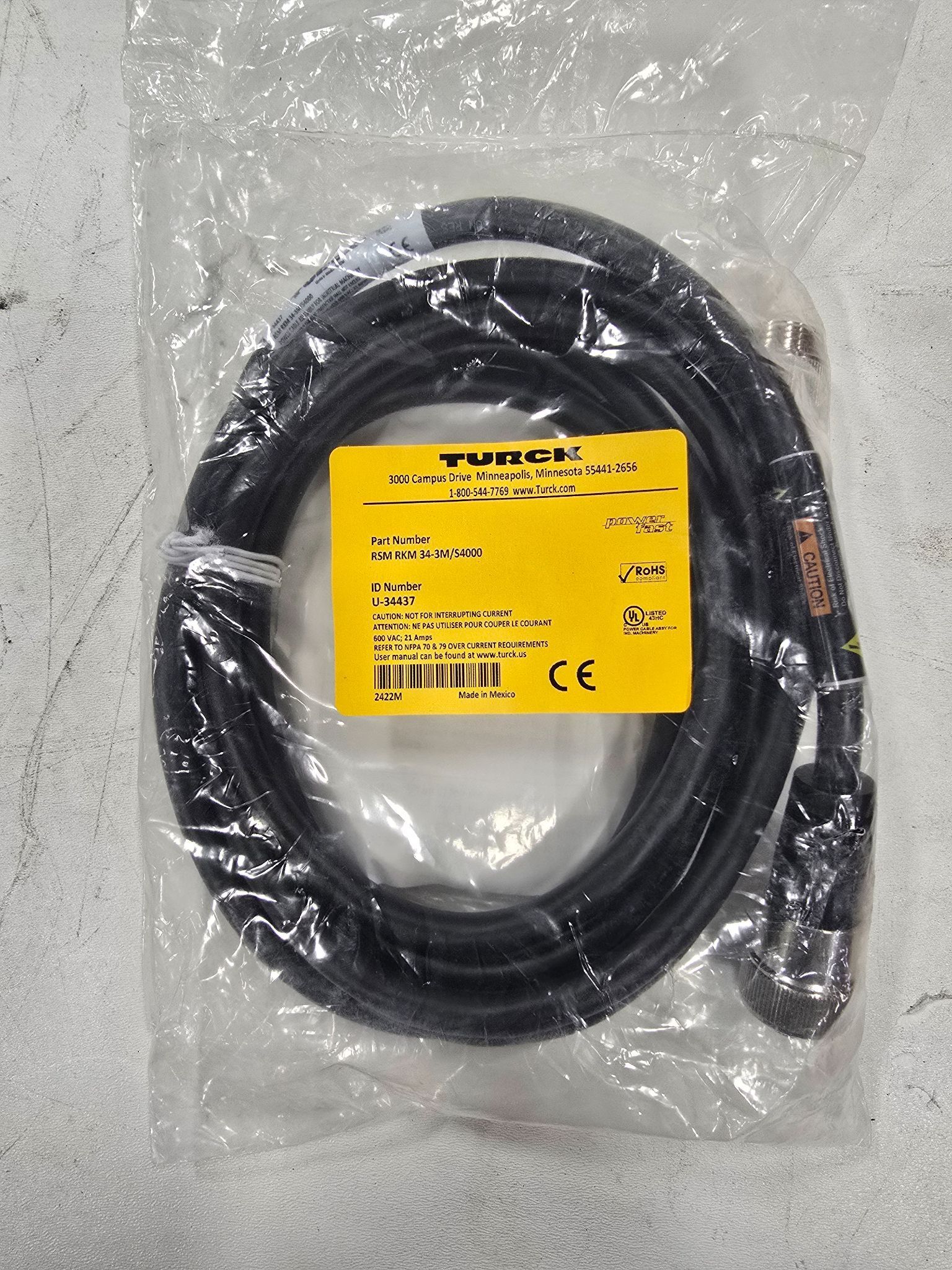 TURCK RSM-RKM-34-3M-S4000 SENSOR CABLE NEW 0