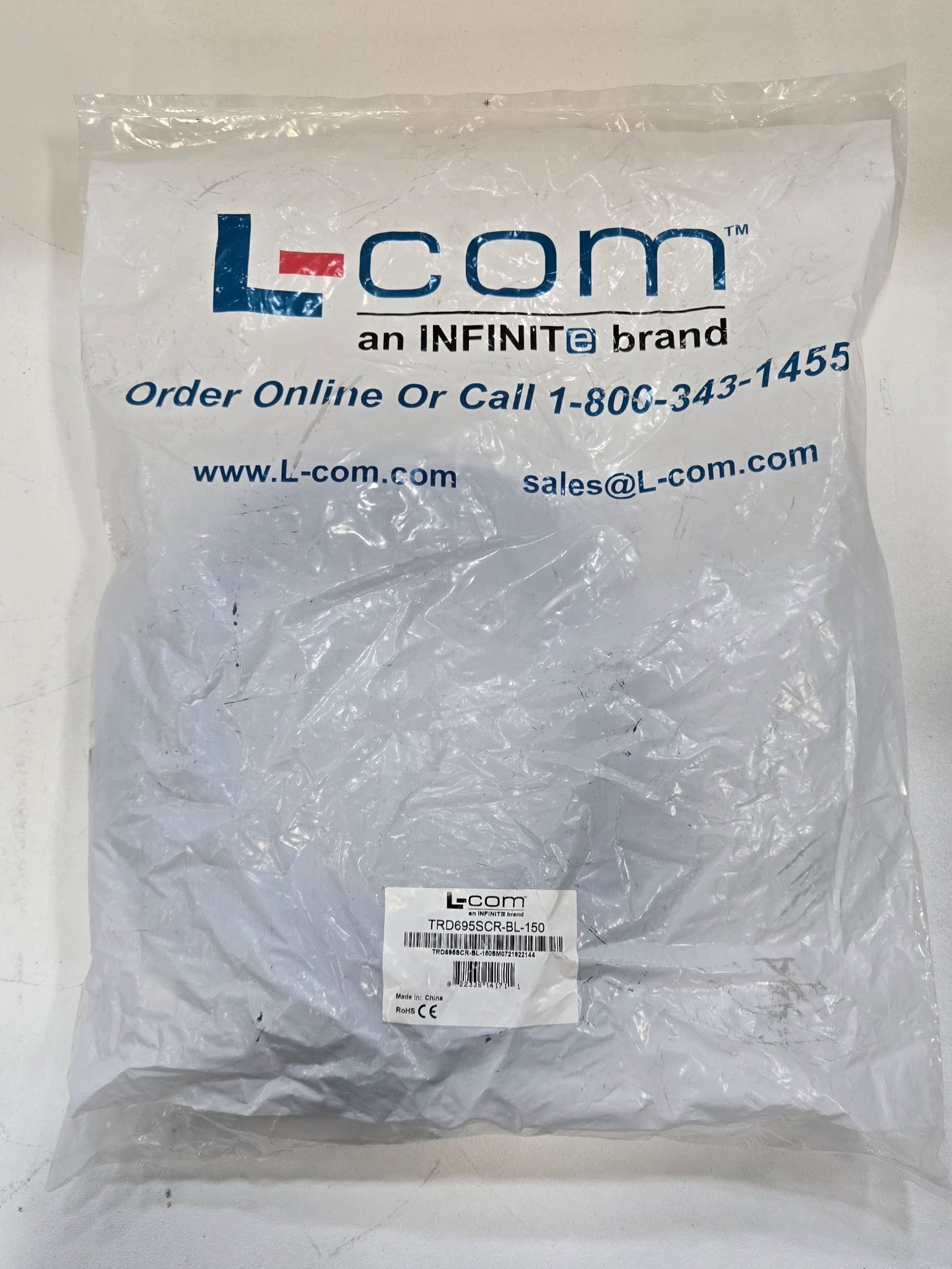 L-COM TRD695SCR-BL-150 SHEILDED CAT6 CABLE 150FT NEW 0