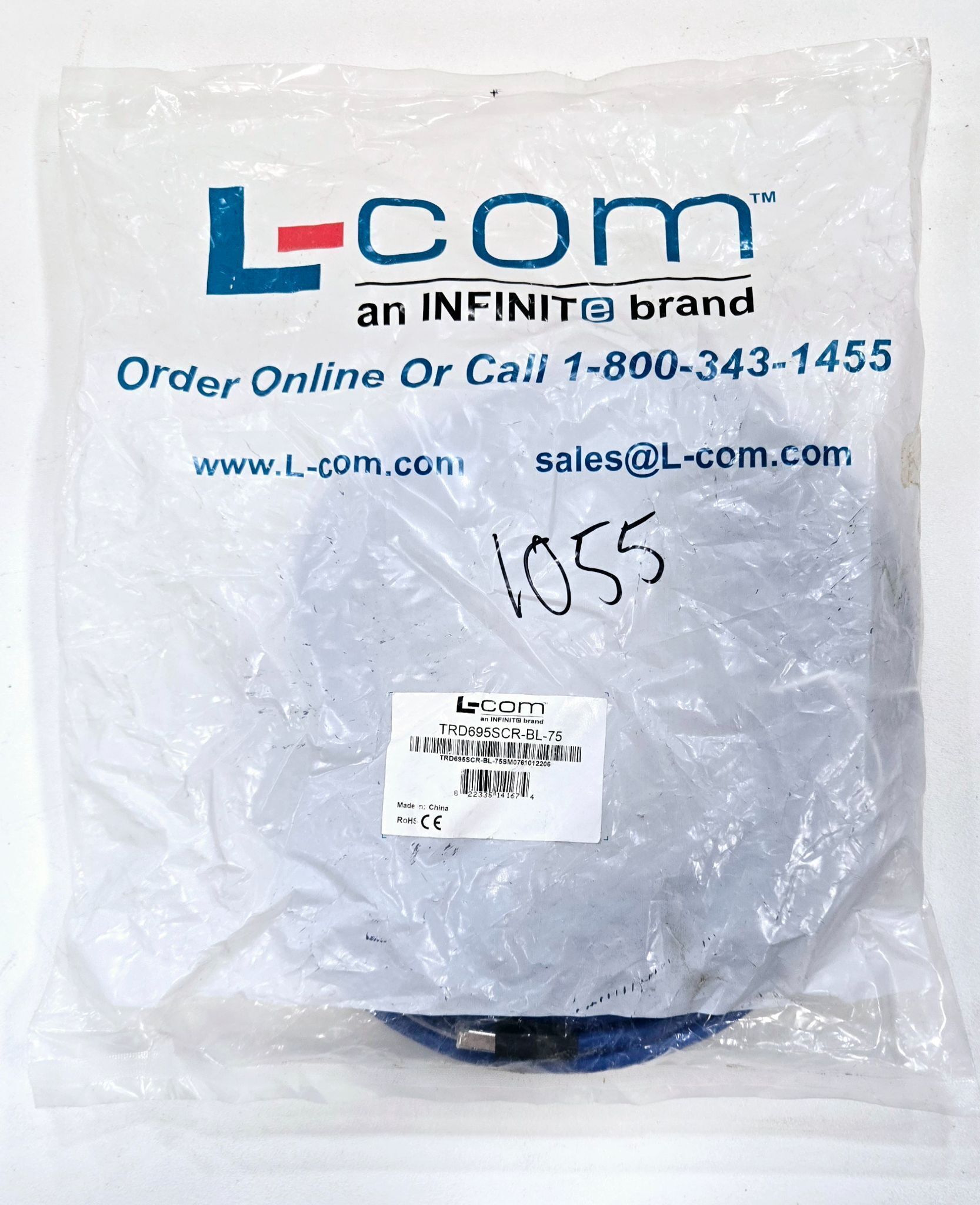 L-COM TRD695SCR-BL-75 SHIELDED CAT6 CABLE 75FT NEW 0