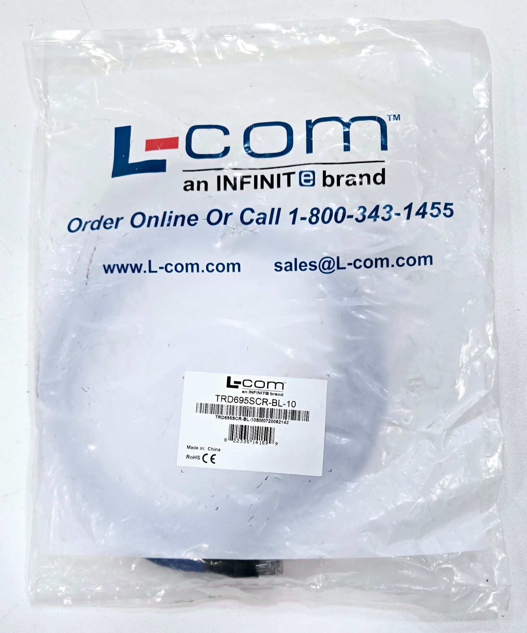 L-COM TRD695SCR-BL-10 SHIELDED CAT6 CABLE 10FT NEW 0