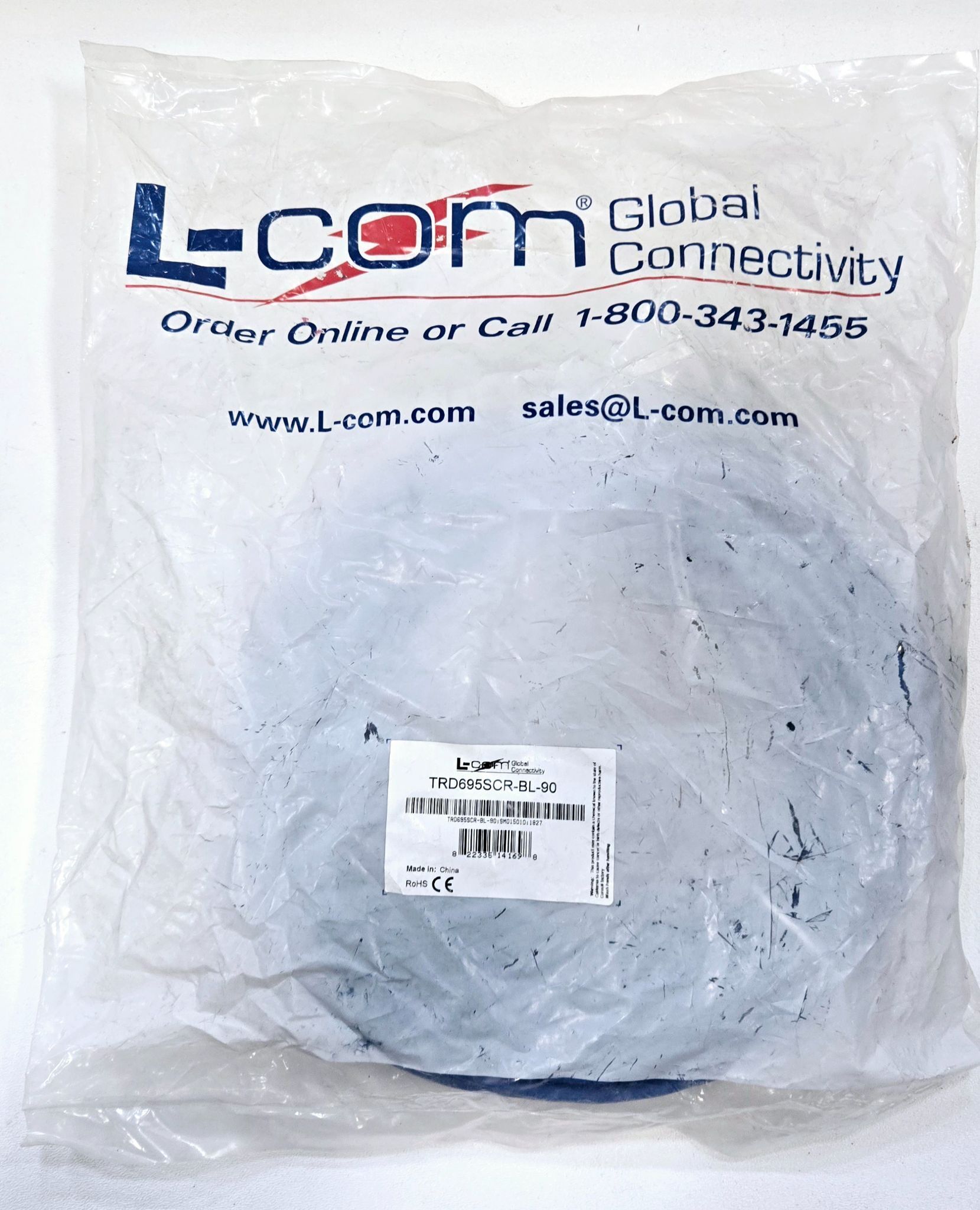 L-COM TRD695SCR-BL-90 SHIELDED CAT6 CABLE 90FT NEW 1
