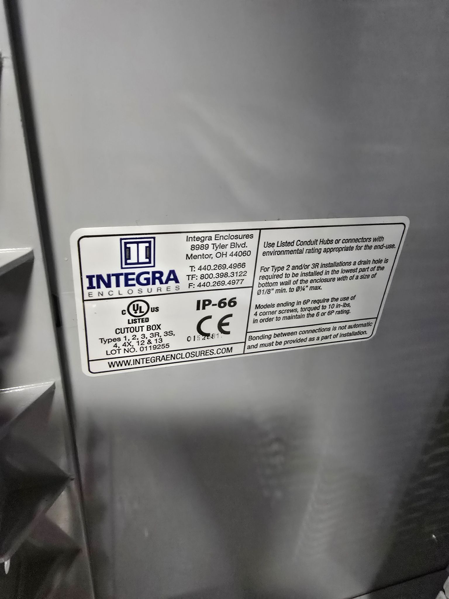 INTEGRA ENCLOSURES CUTOUT BOX USED 3