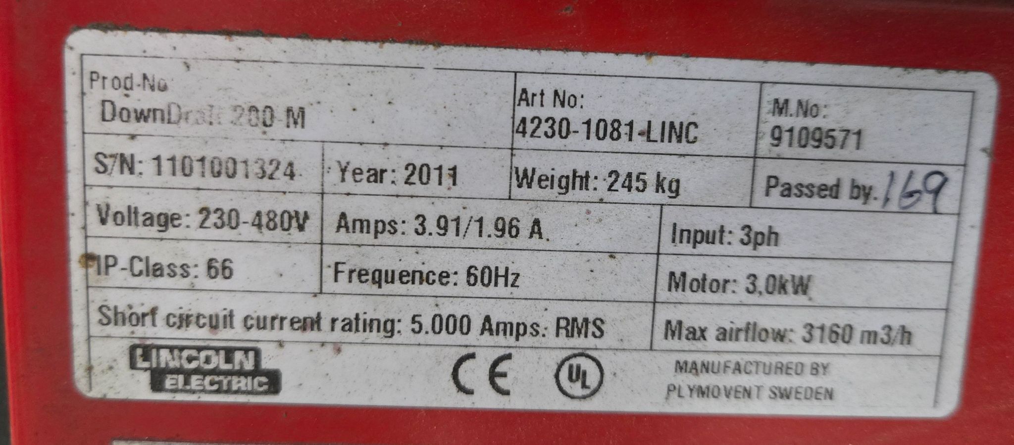 LINCOLN ELECTRIC WELD FUME DOWNDRAFT 200M USED 4