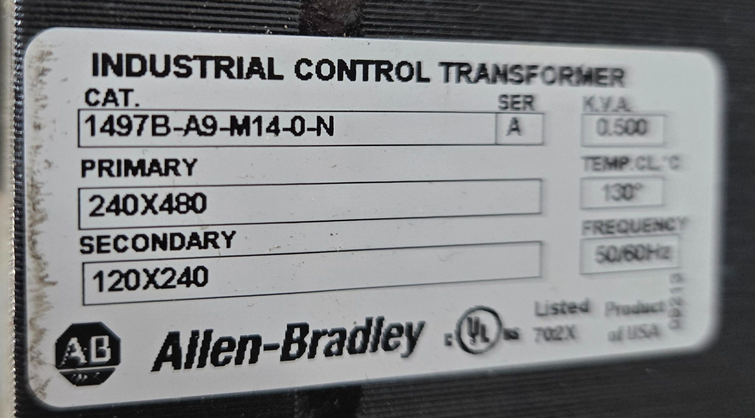 ALLEN BRADLEY 1497B-A9-M14-0-N TRANSFORMER SER A USED 3