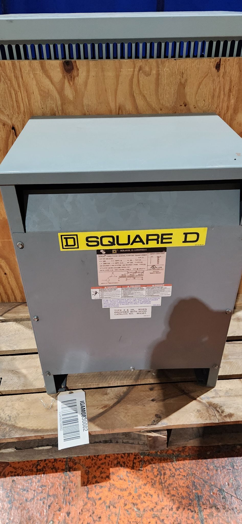 SQUARE D 15 KVA TRANSFORMER HV480 LV 208y/120 NEW 0