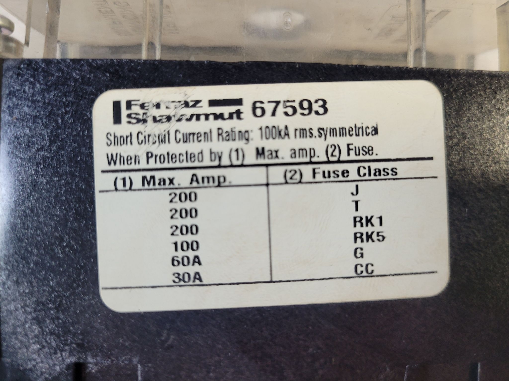 FERRAZ SHAWMUT 67593 Power Distribution Block 175A 600V 3P USED 3