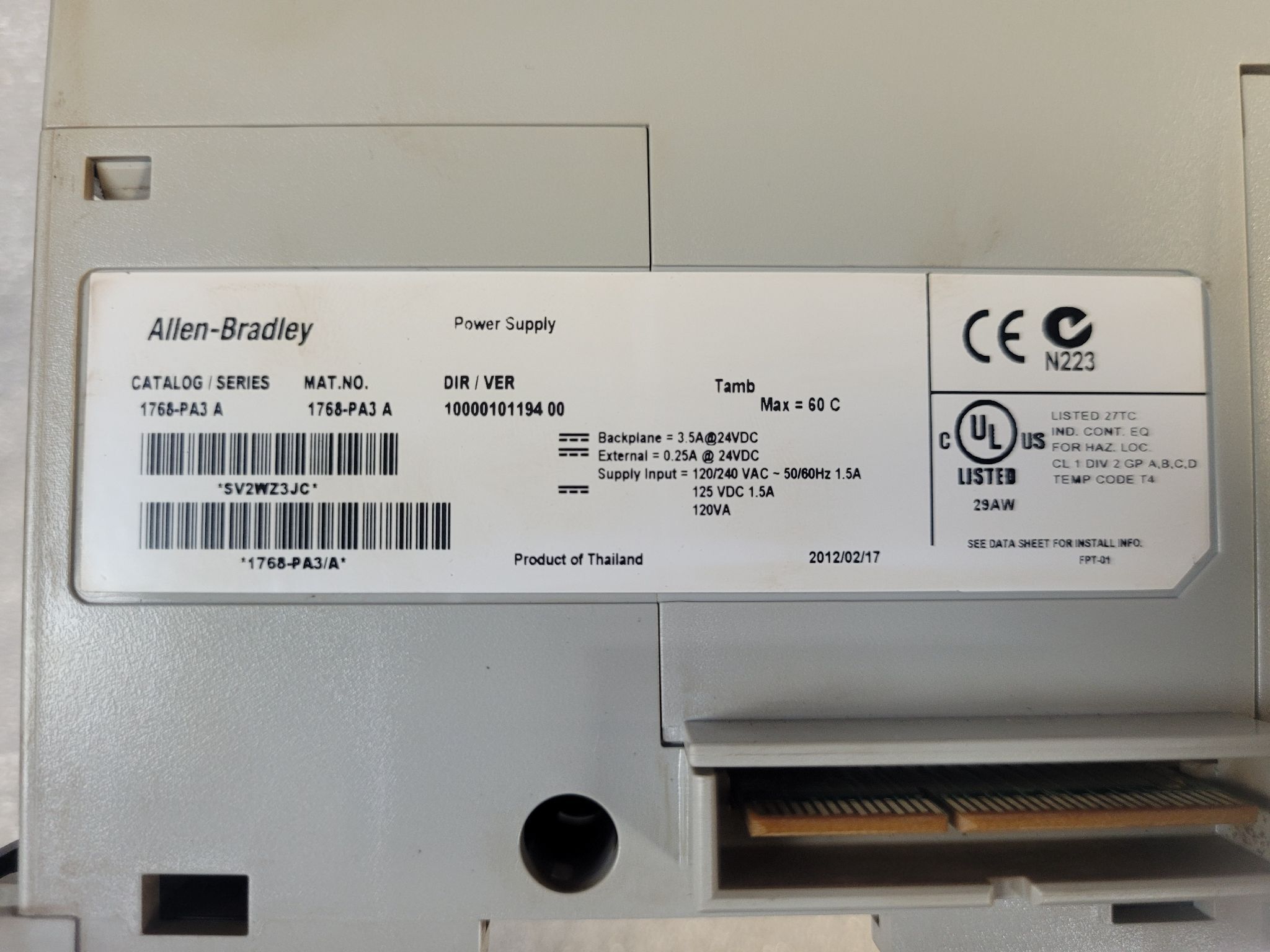 ALLEN BRADLEY 1768-PA3 Power Supply Module USED 2