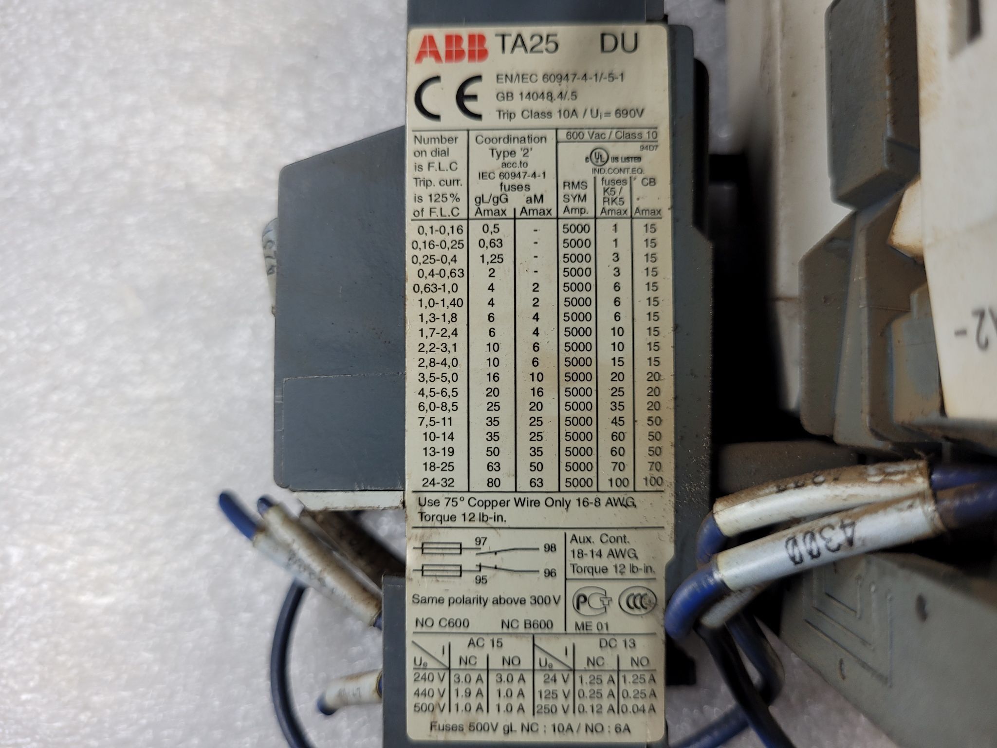 ABB AL9-30-10 Contactor w/ TA25-DU Thermal Overload Relay USED 3