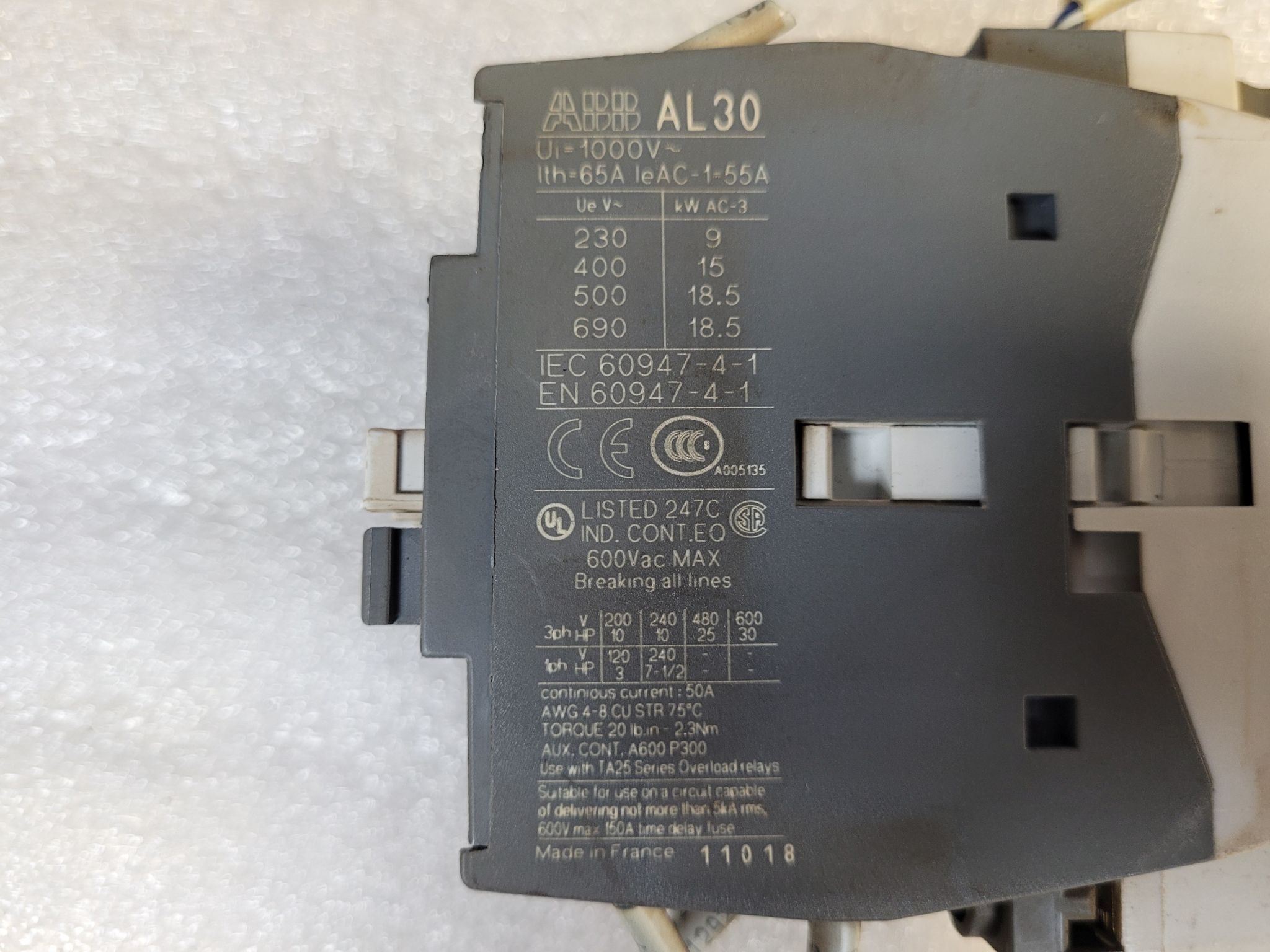 ABB AL30-30-10 3-Pole DC Coil Contactor USED 2