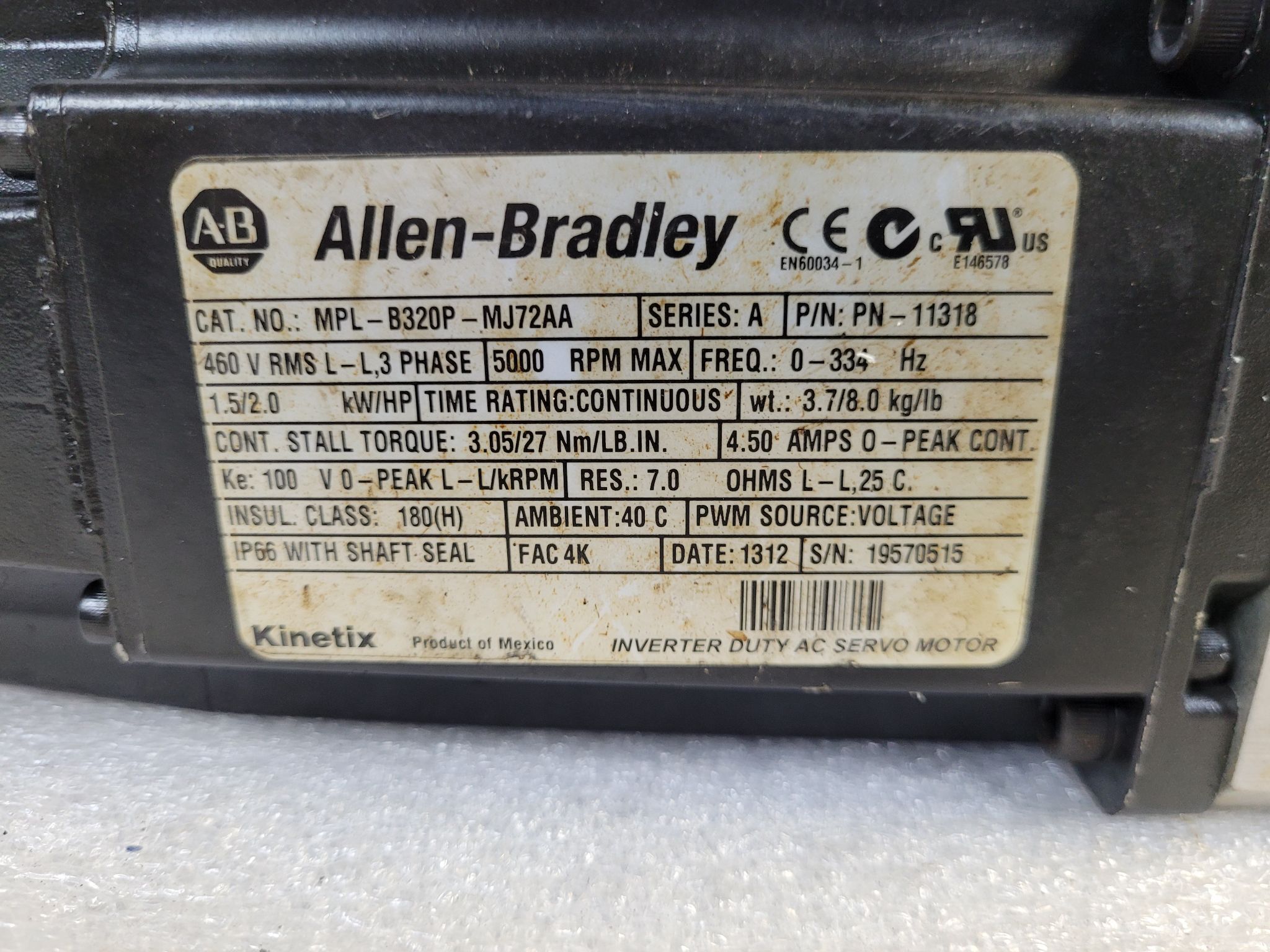 Allen Bradley MPL-B320P-MJ7AA Servo Motor w/ SP-075S-MF2-20-0E1-2S Gearhead USED 3