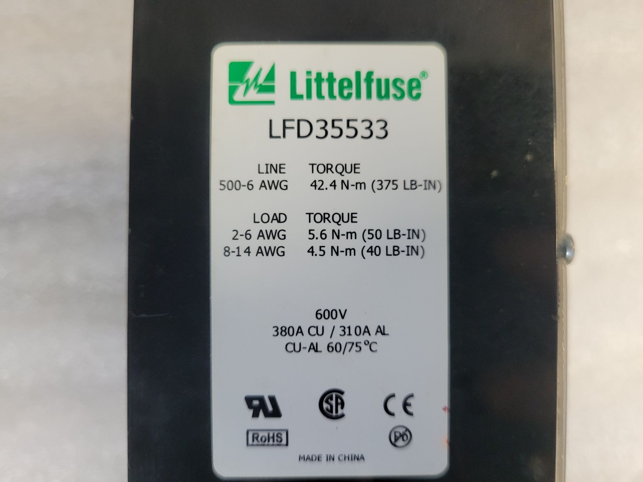 Littelfuse LFD35533 Power Distribution Block 600V 380A 3-Pole USED 3
