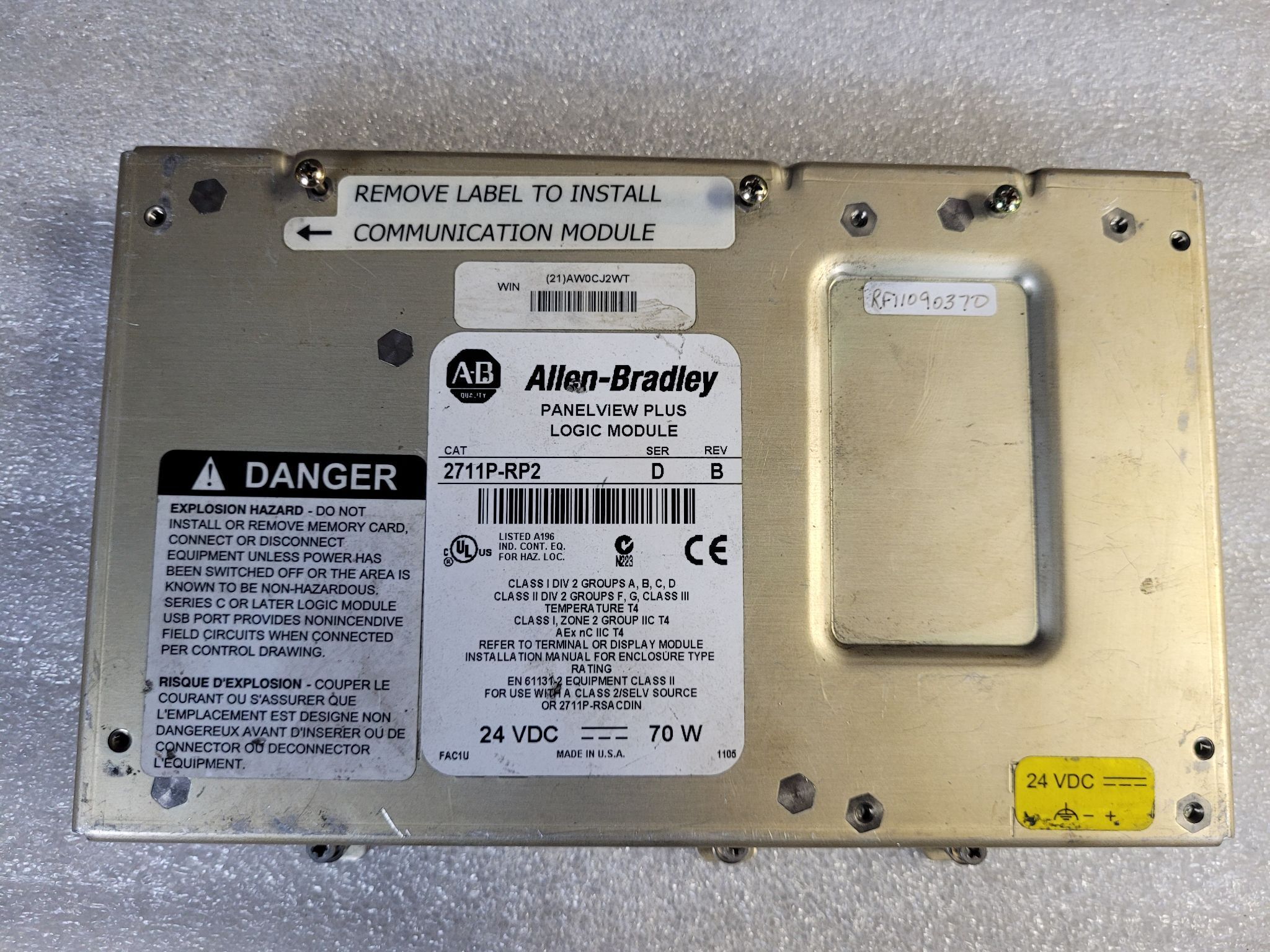 Allen Bradley 2711P-RP2 PanelView Plus Logic Module USED 0