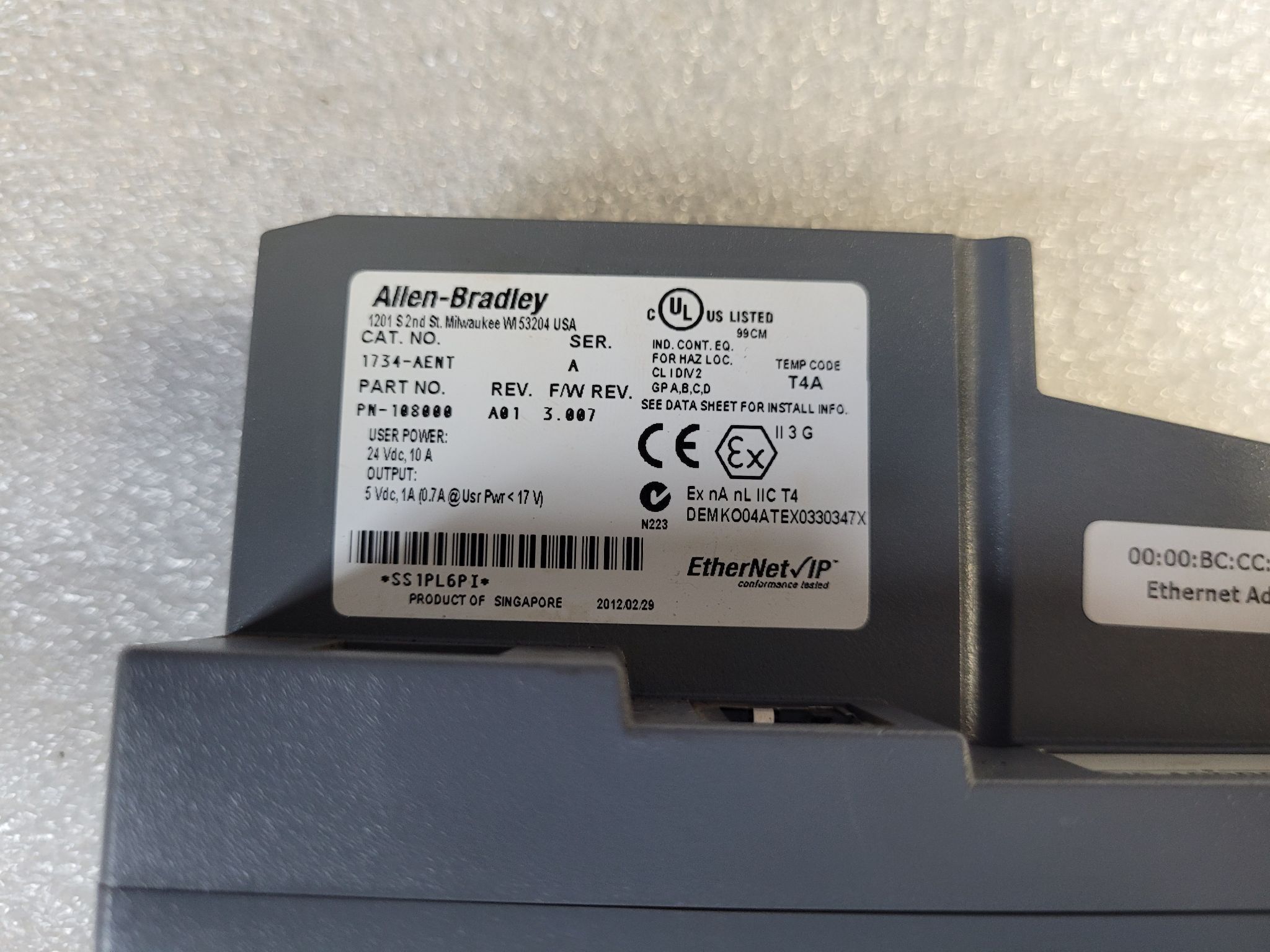 Allen Bradley 1734-AENT Point I/O Ethernet Adapter USED 1