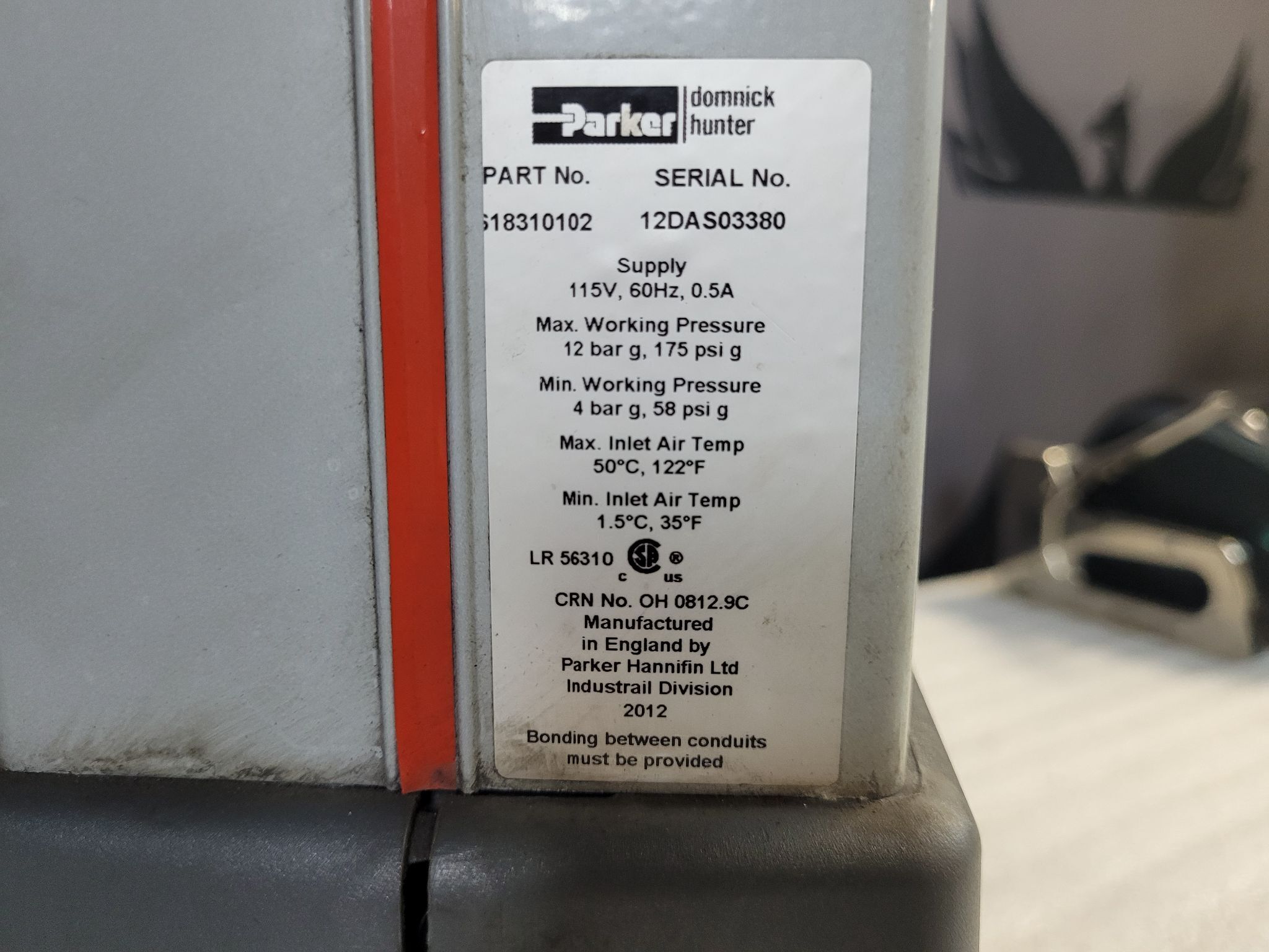 PARKER PNEUDRI MIDAS 618310102 Mini Air Dryer System USED 2