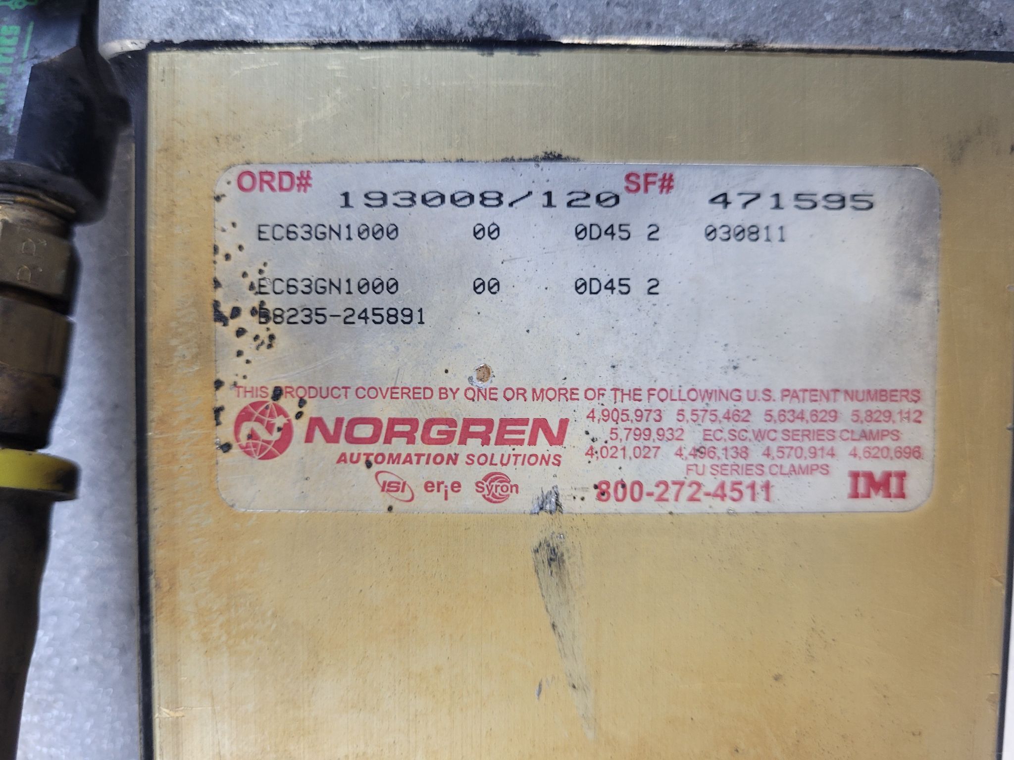 Norgren 193008/120 Pneumatic Power Clamp USED 2