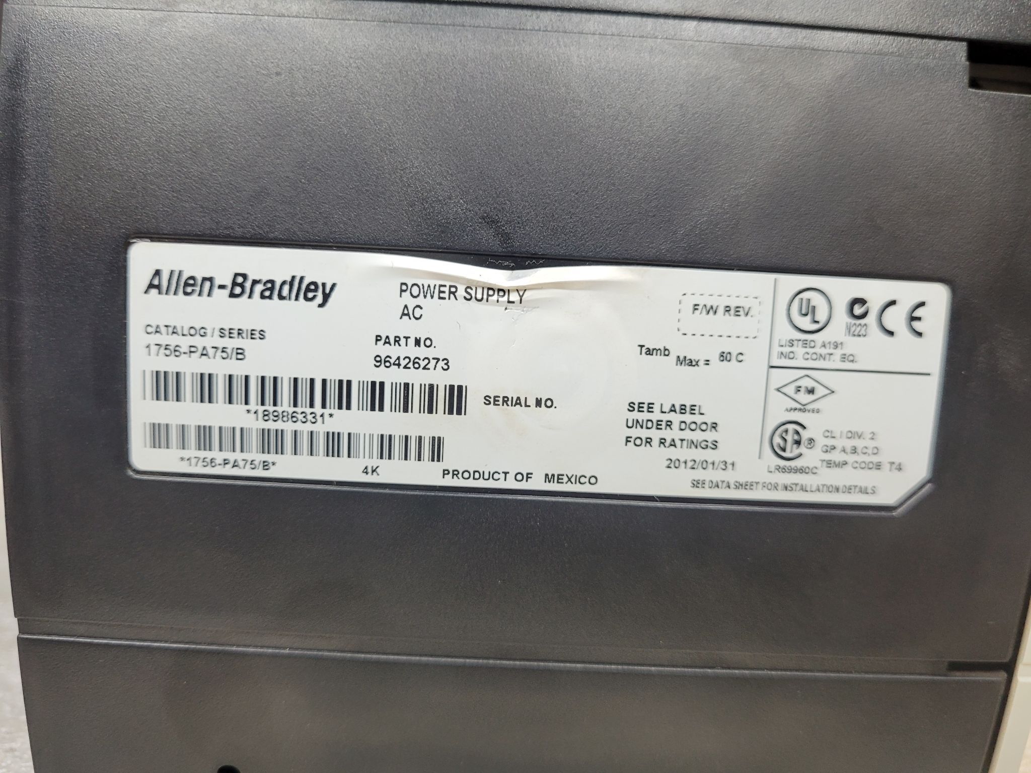 ALLEN BRADLEY 1756-PA75 + 1756-A13 13-Slot PLC Chassis USED 2