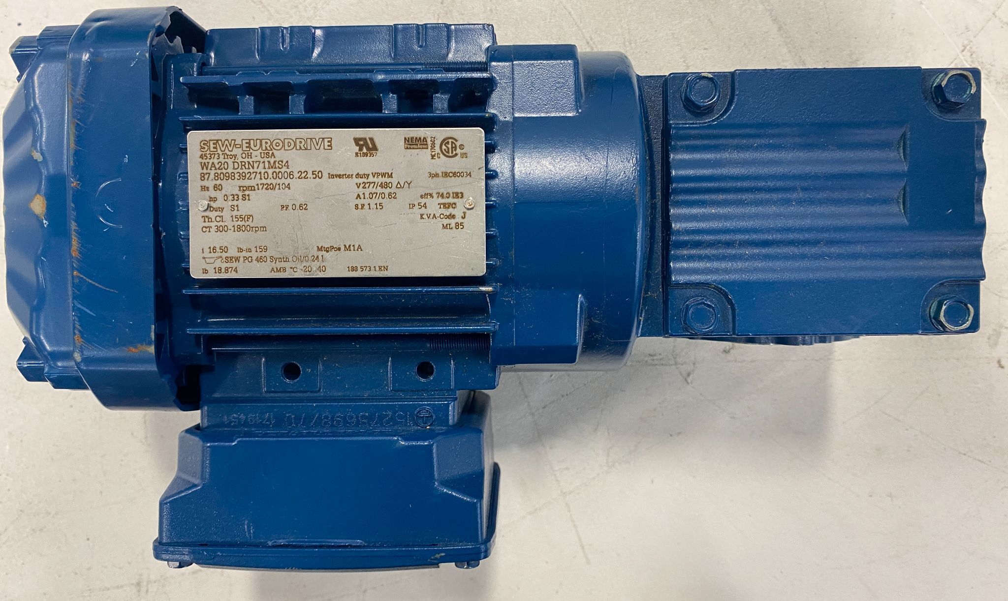 SEW EURODRIVE WA20 DRN71MS4 GEARMOTORS USED 1