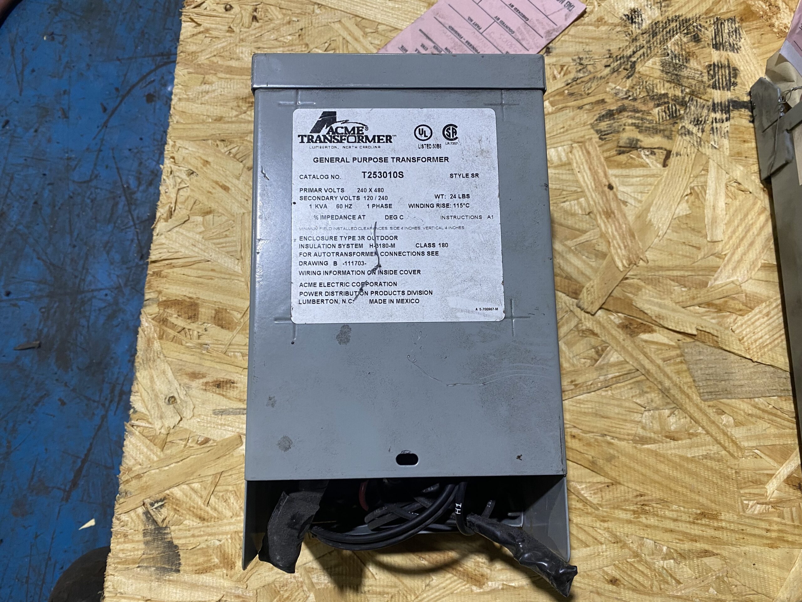 ACME ELECTRIC - T253010S Transformer 240X480V - 120/240V, 1kVA USED 0