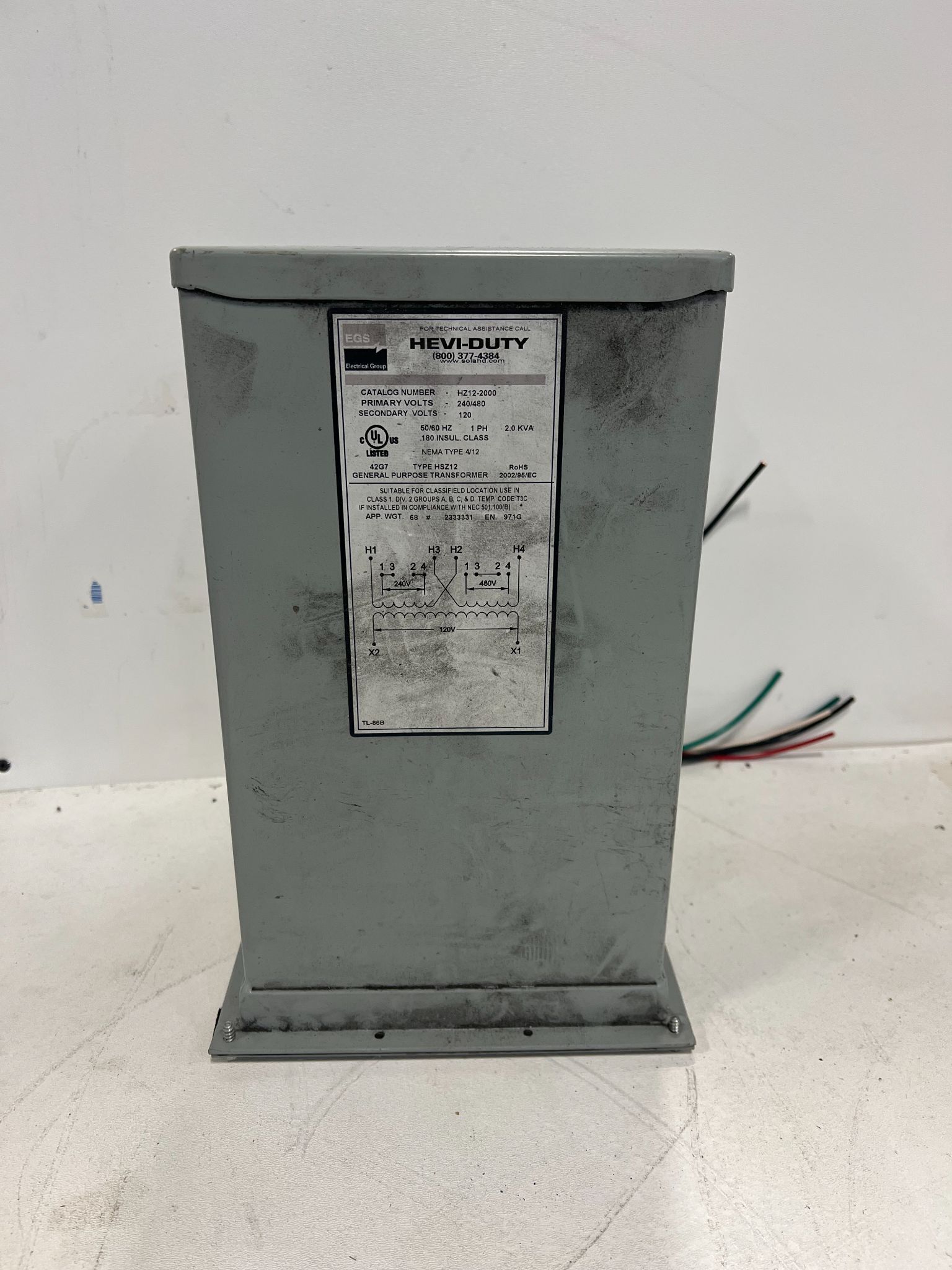 HEVI-DUTY HSZ12-2000 480V/240V to 120V 1 PH GENERAL PURPOSE TRANSFORMERS USED 0