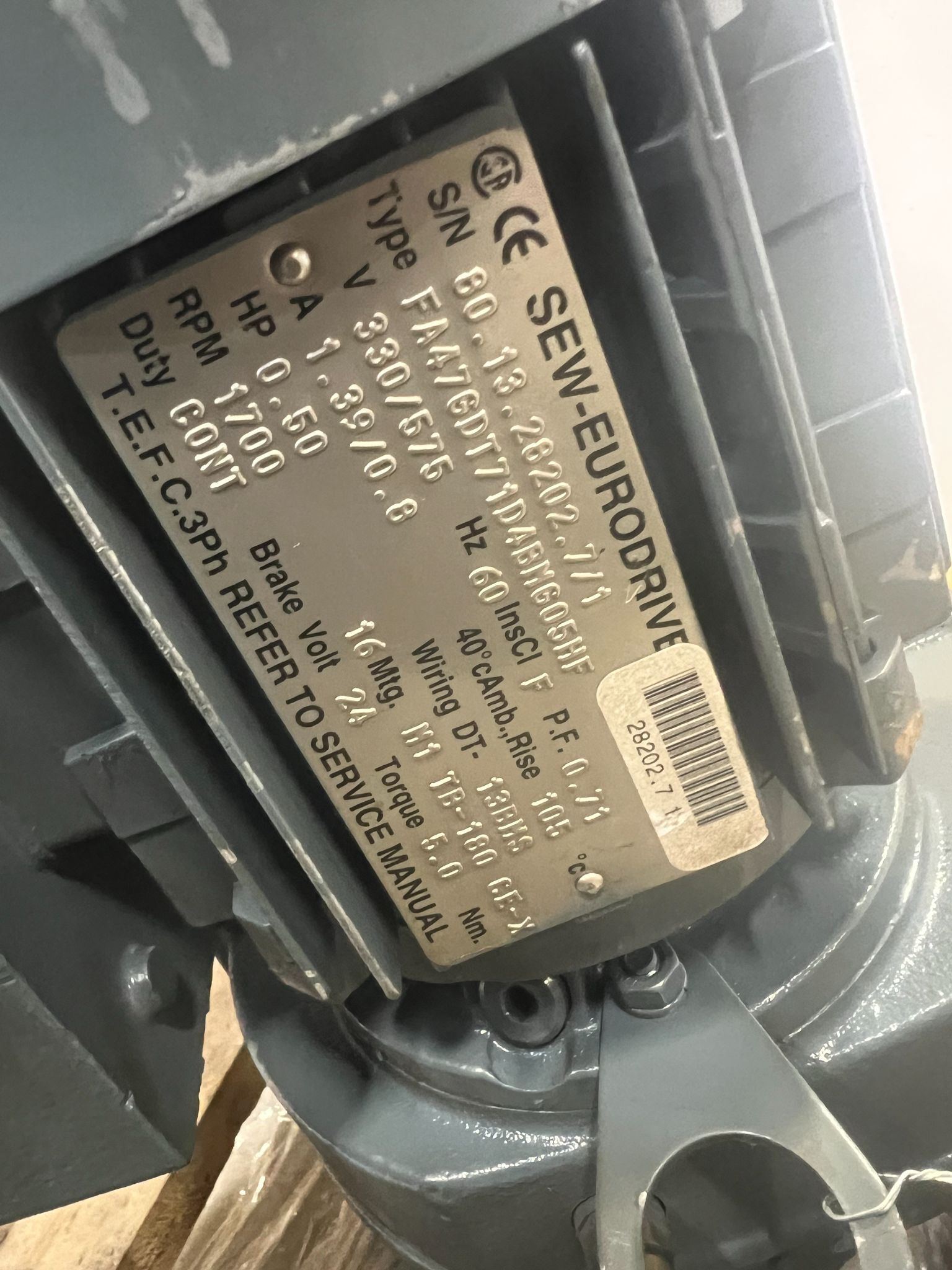 SEW EURODRIVE FA47GDT71D4BMG05HF MOTORS USED 1