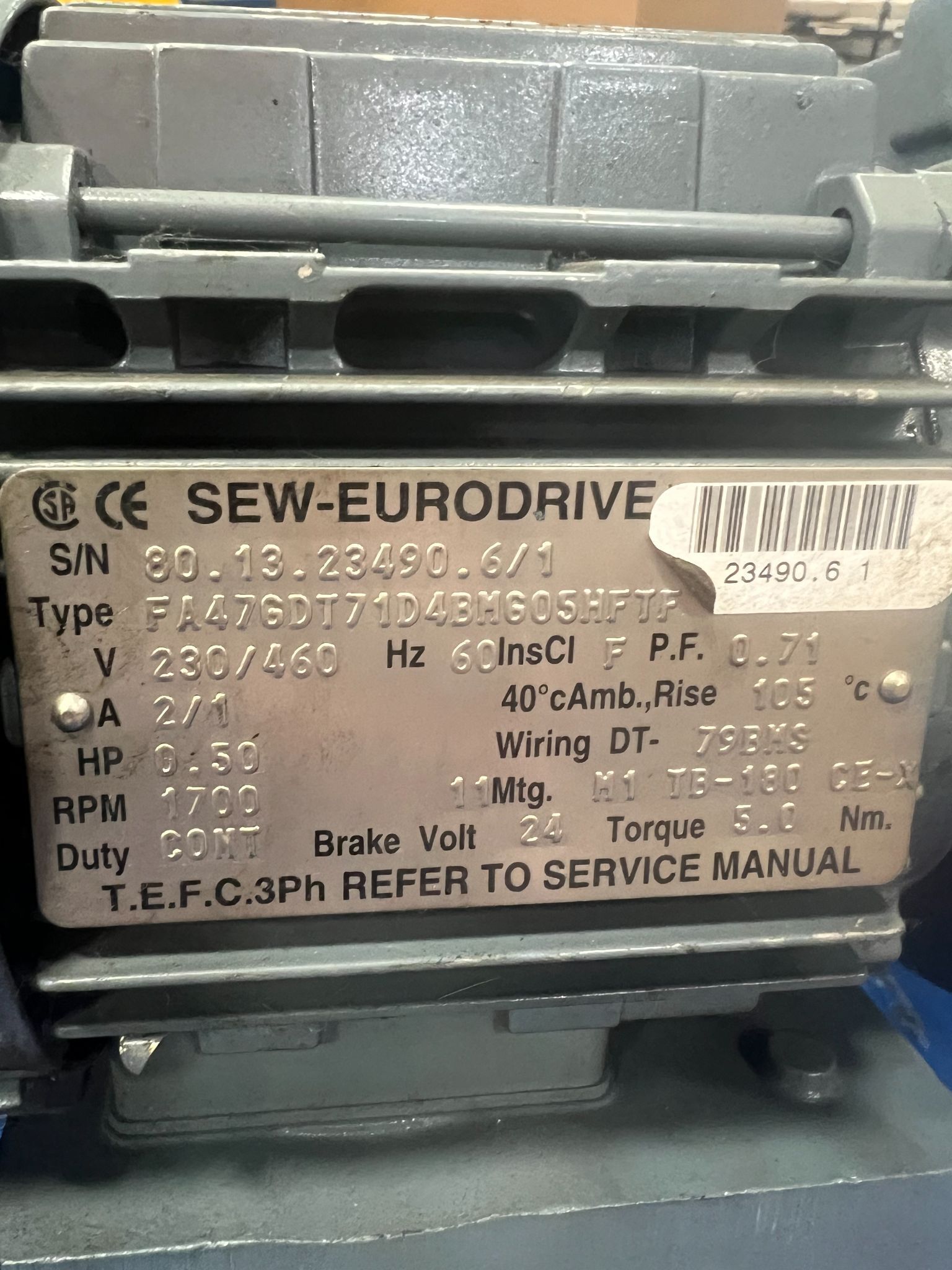 SEW EURODRIVE FA47GDT71D4BMG05HFTF MOTORS USED 1