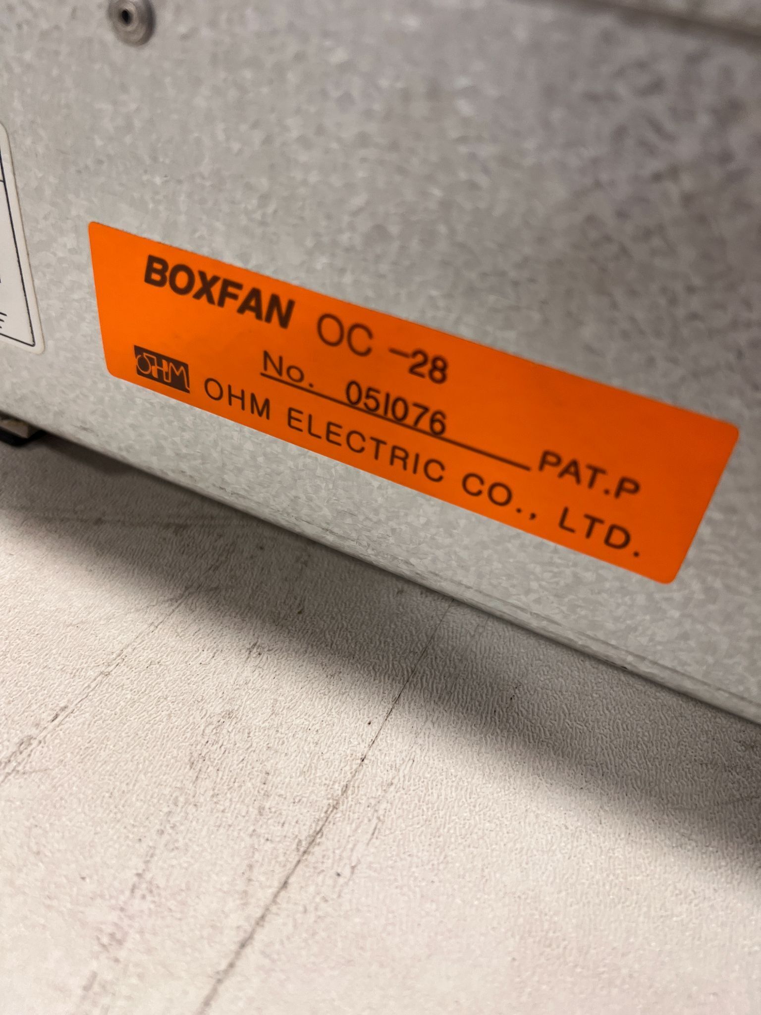 OHM ELECTRIC OC-28 BOXFAN USED 2