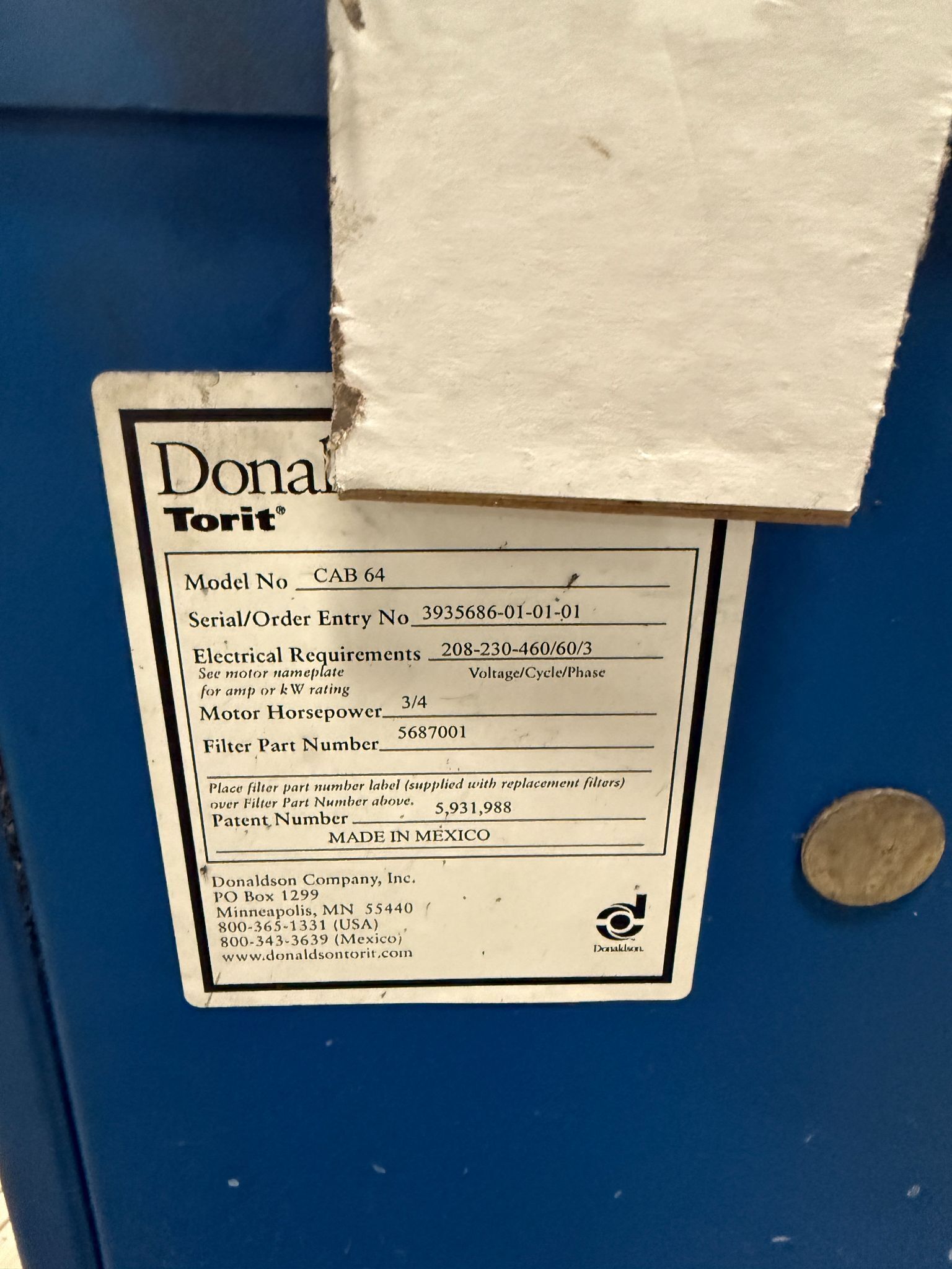DONALDSON TORIT CAB64 DUST COLLECTOR WITH DRYFLO USED 3