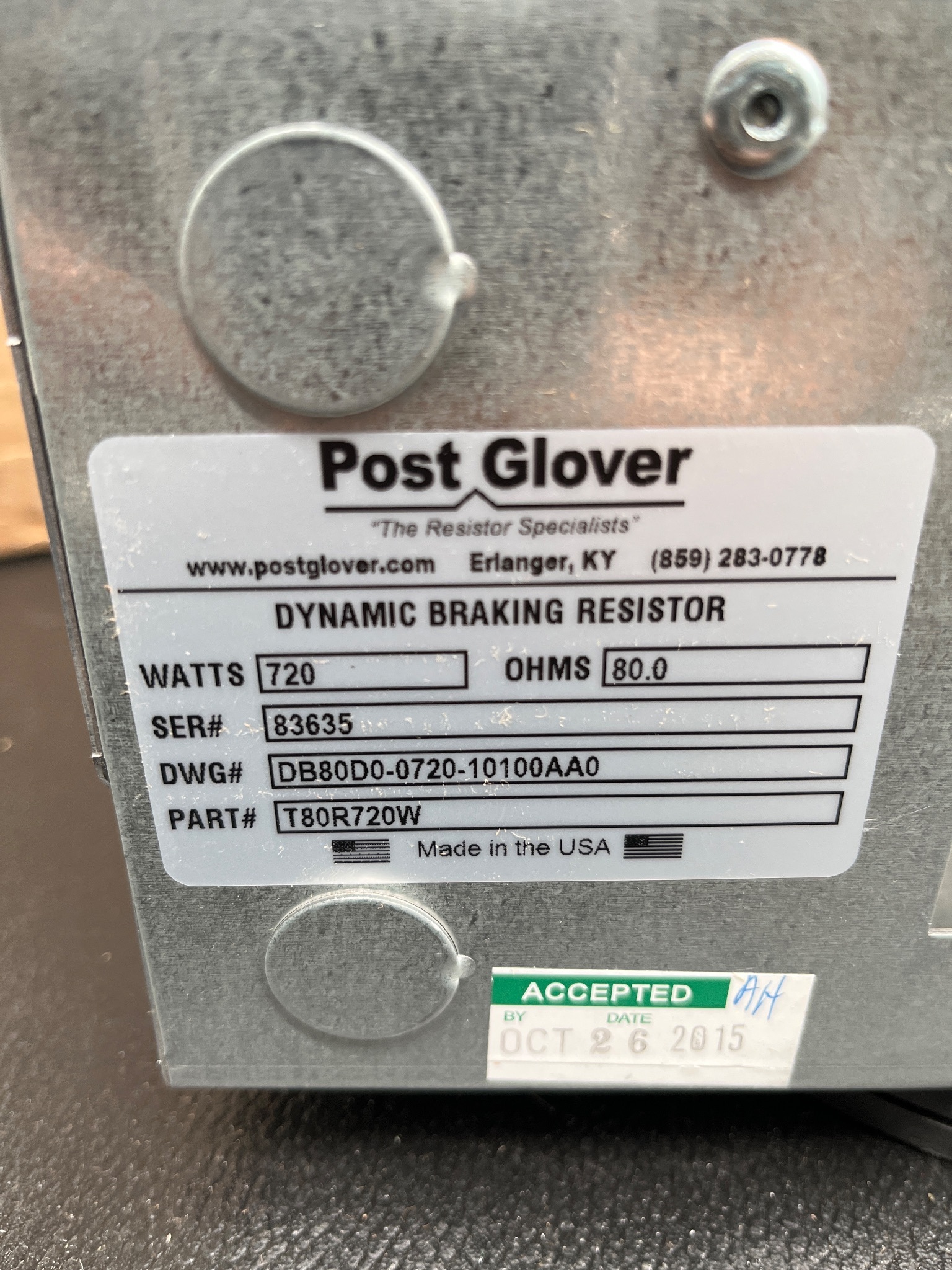 POST GLOVER T80R720W Braking Resistor Assembly NEW 8