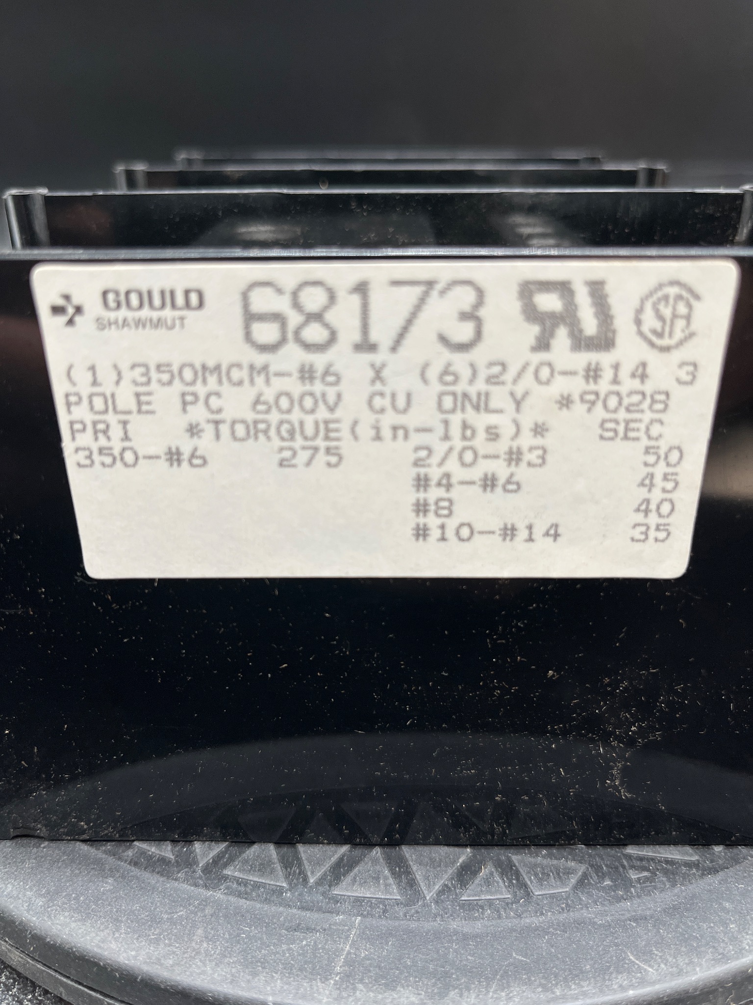 GOULD 68173 Power Distribution Block 3 Pole 600V CU ONLY NEW 8