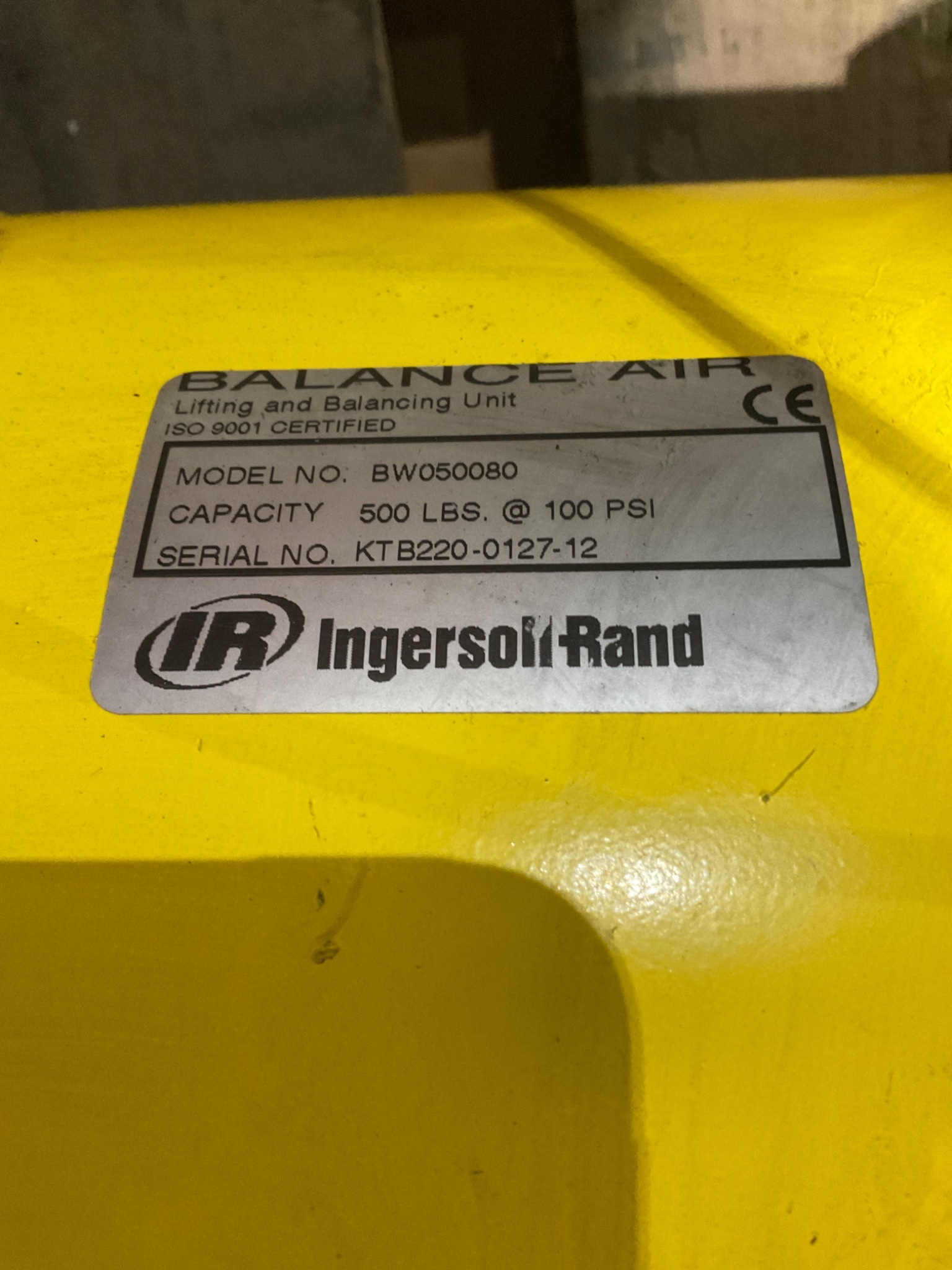 INGERSOLL RAND BW050080 Pneumatic Air Balancer 500lbs @ 100 PSI USED 5