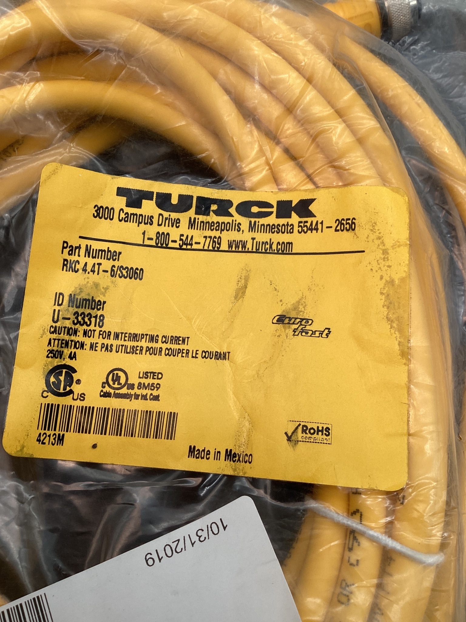 TURCK RKC-4.4T-6/S3060 M12 Sensor Cable 6m Right-Angle NEW (LOT OF 5) 5