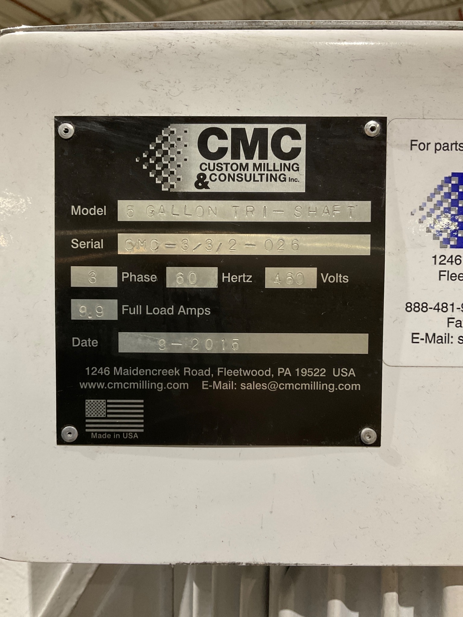 CMC 5 GALLON Tri-Shaft Mixer 3PH 460V 9.9A USED 1