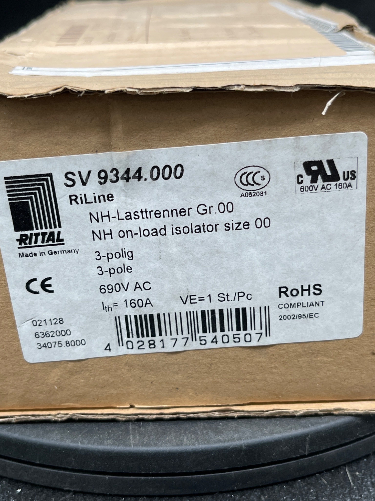 RITTAL SV 9344.000 Fuse Switch Disconnector NEW 6