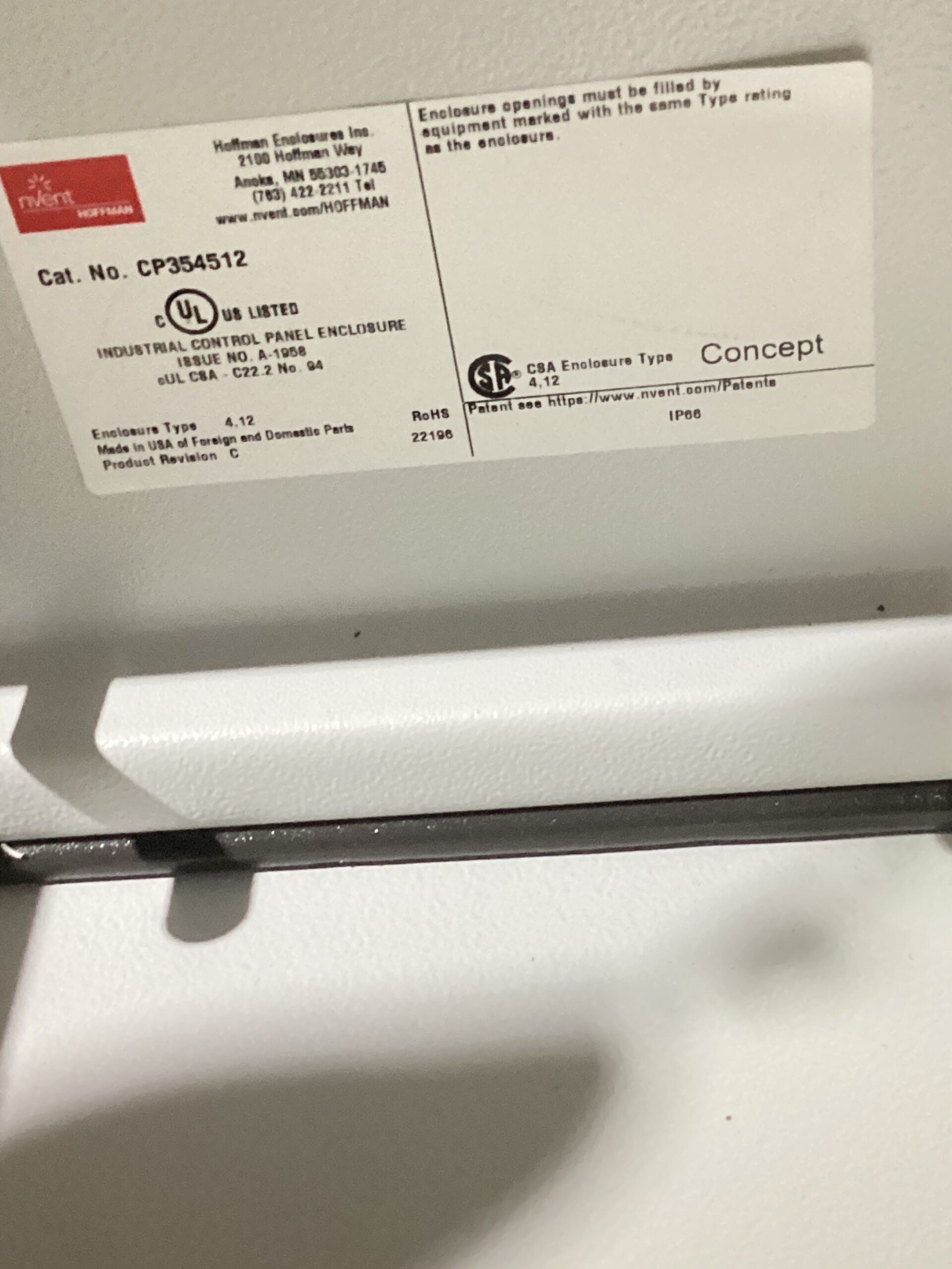 NVENT HOFFMAN CP354512 Concept HMI Enclosure 16x12x5 NEW 2