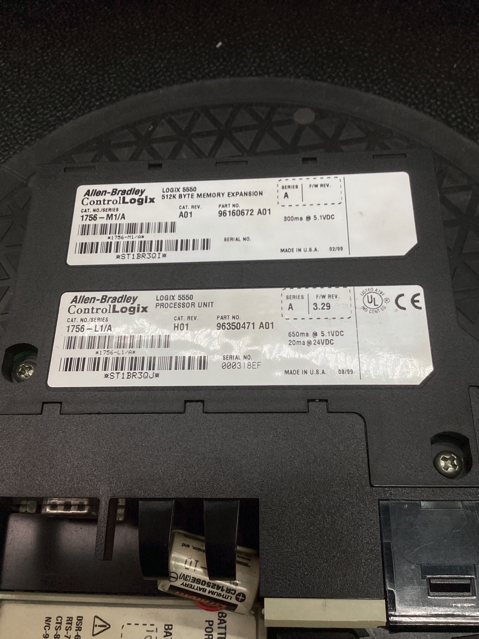 ALLEN BRADLEY 1756-L1 + 1756-M1 ControlLogix Processor & Memory Ser. A USED 5
