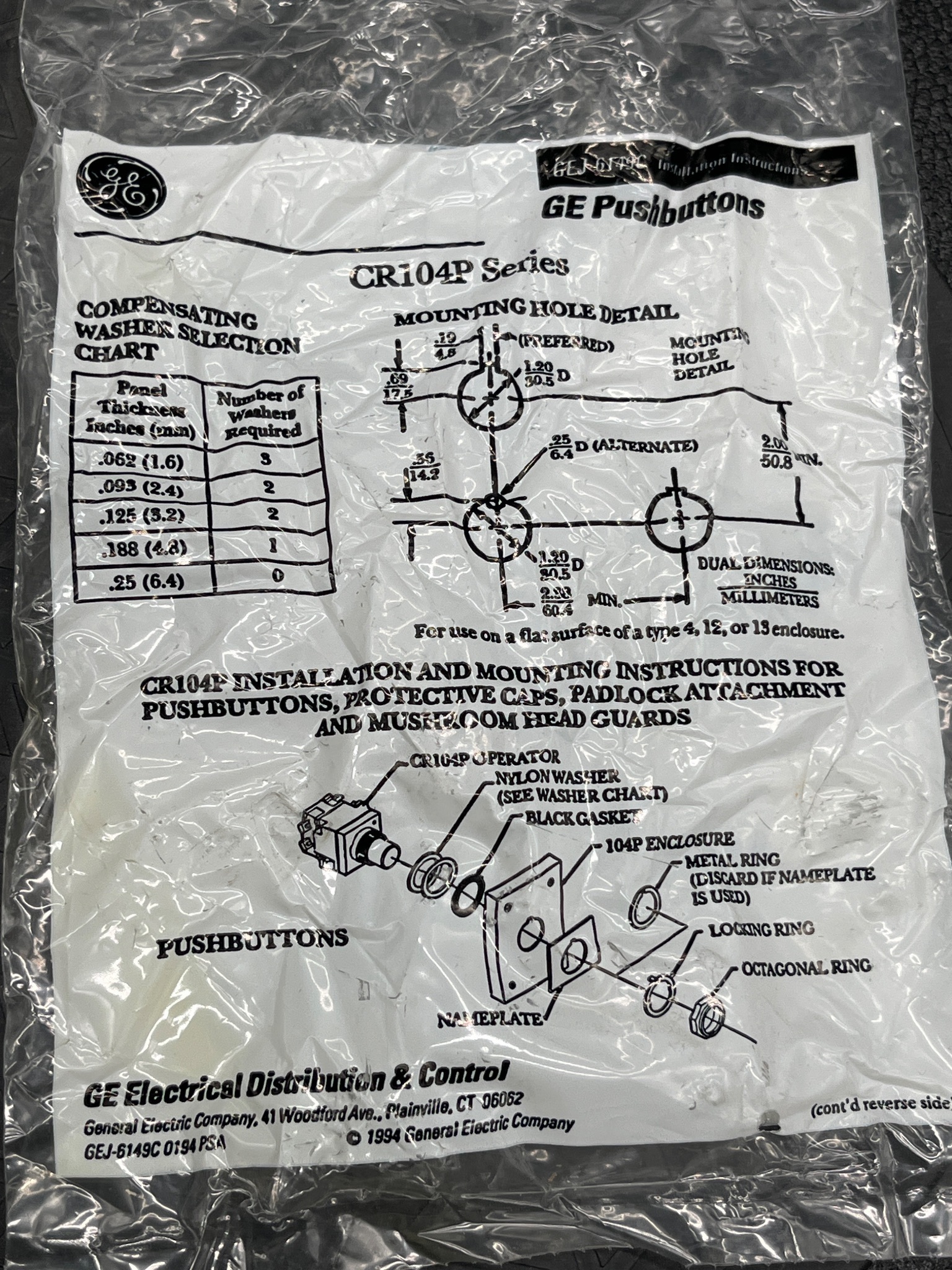GENERAL ELECTRIC CR104PBT00A5C2 Heavy Duty Pushbutton Operator NEW 7