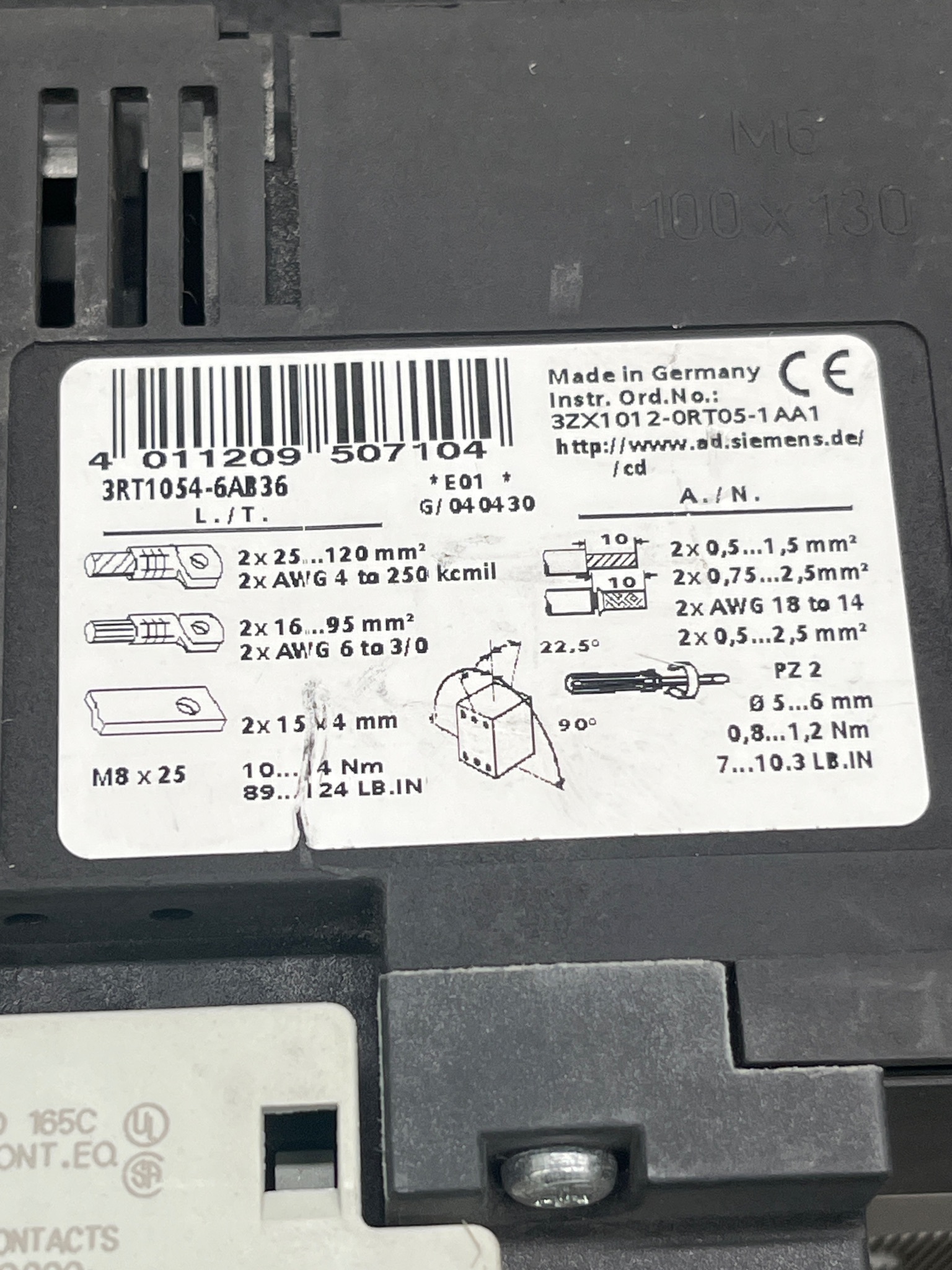 SIEMENS 3RT1054-6AB36 Power Contactor USED 6